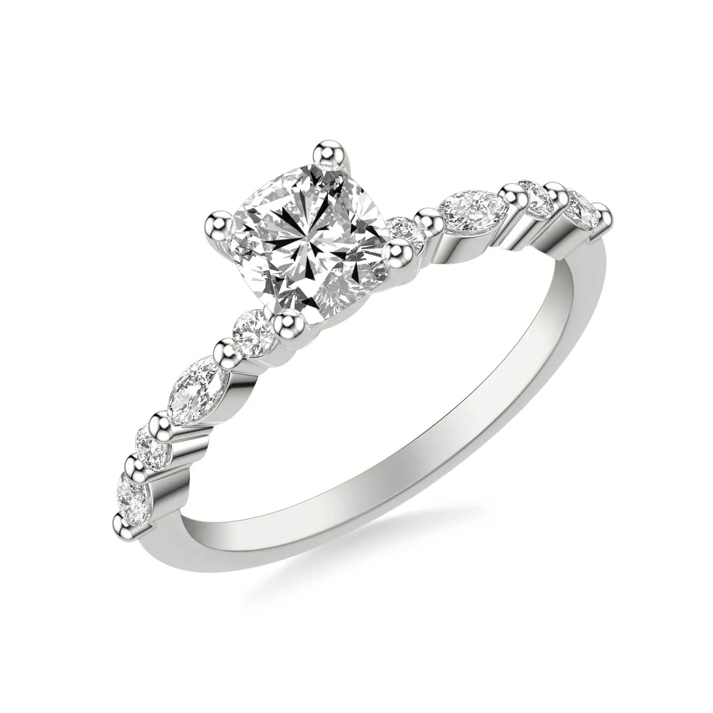 Mixed-Cut Shoulders 18K White Gold Engagement Ring