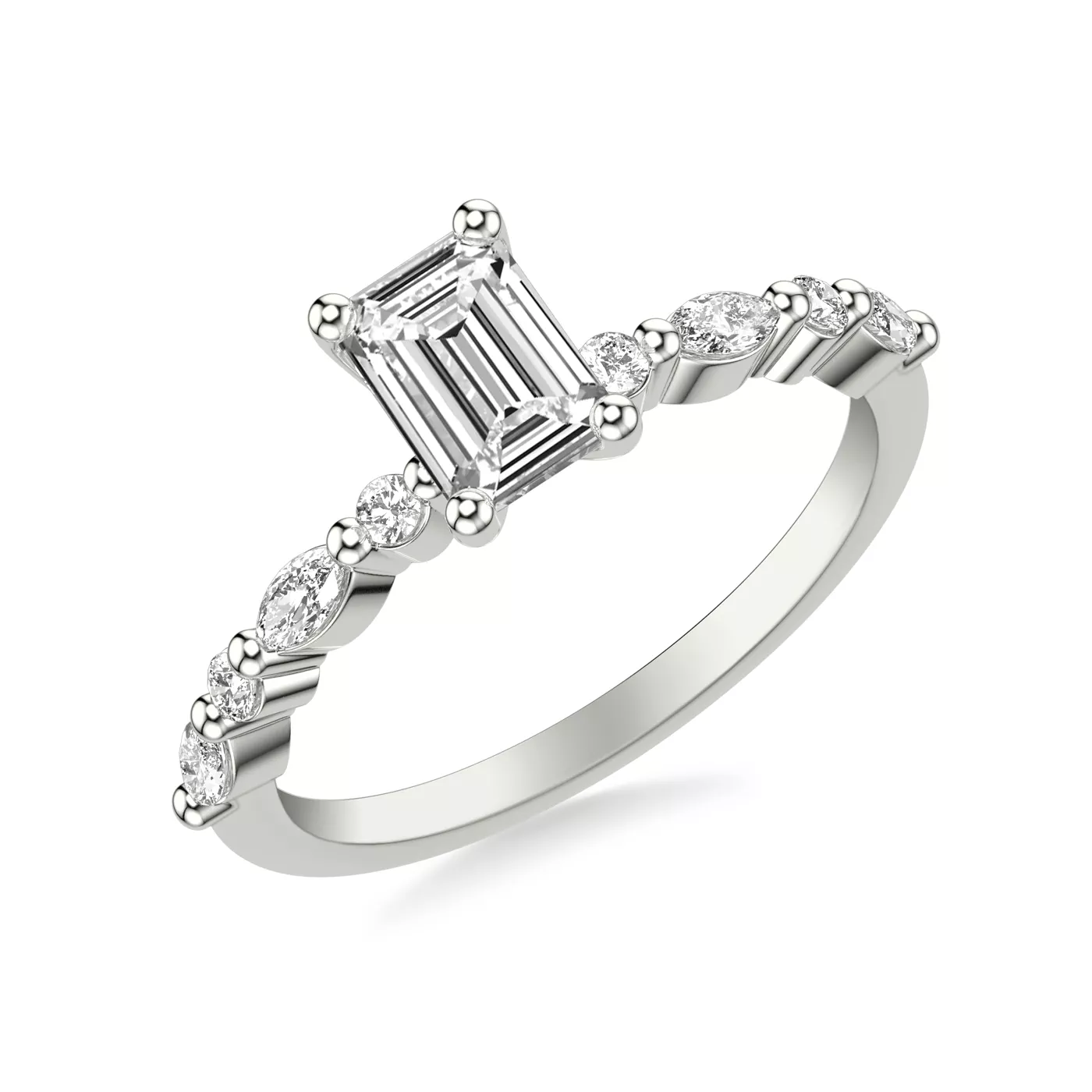 Mixed-Cut Shoulders 18K White Gold Engagement Ring