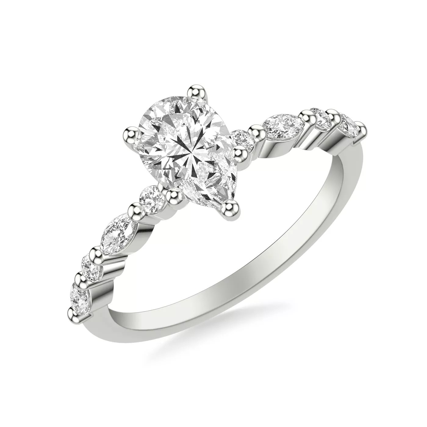 Mixed-Cut Shoulders 18K White Gold Engagement Ring