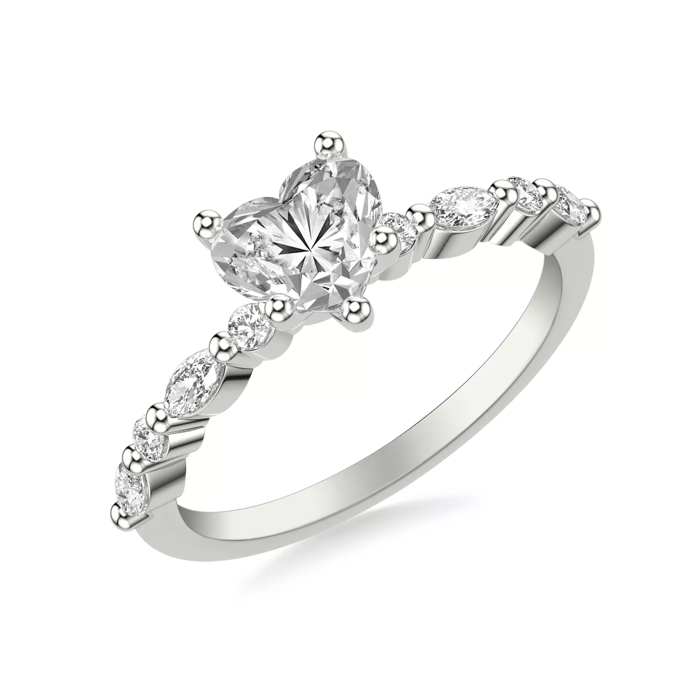 Mixed-Cut Shoulders 18K White Gold Engagement Ring