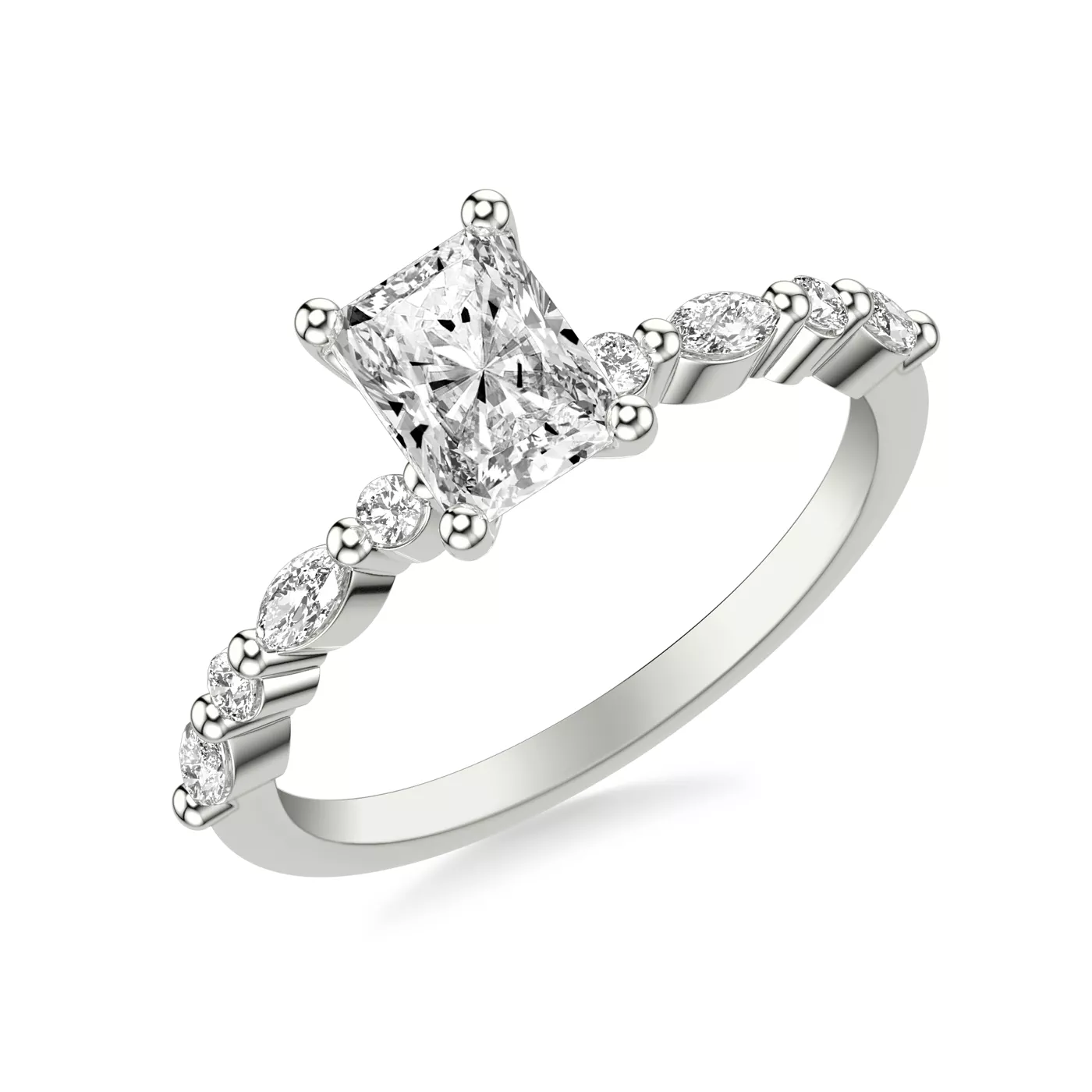 Mixed-Cut Shoulders 18K White Gold Engagement Ring