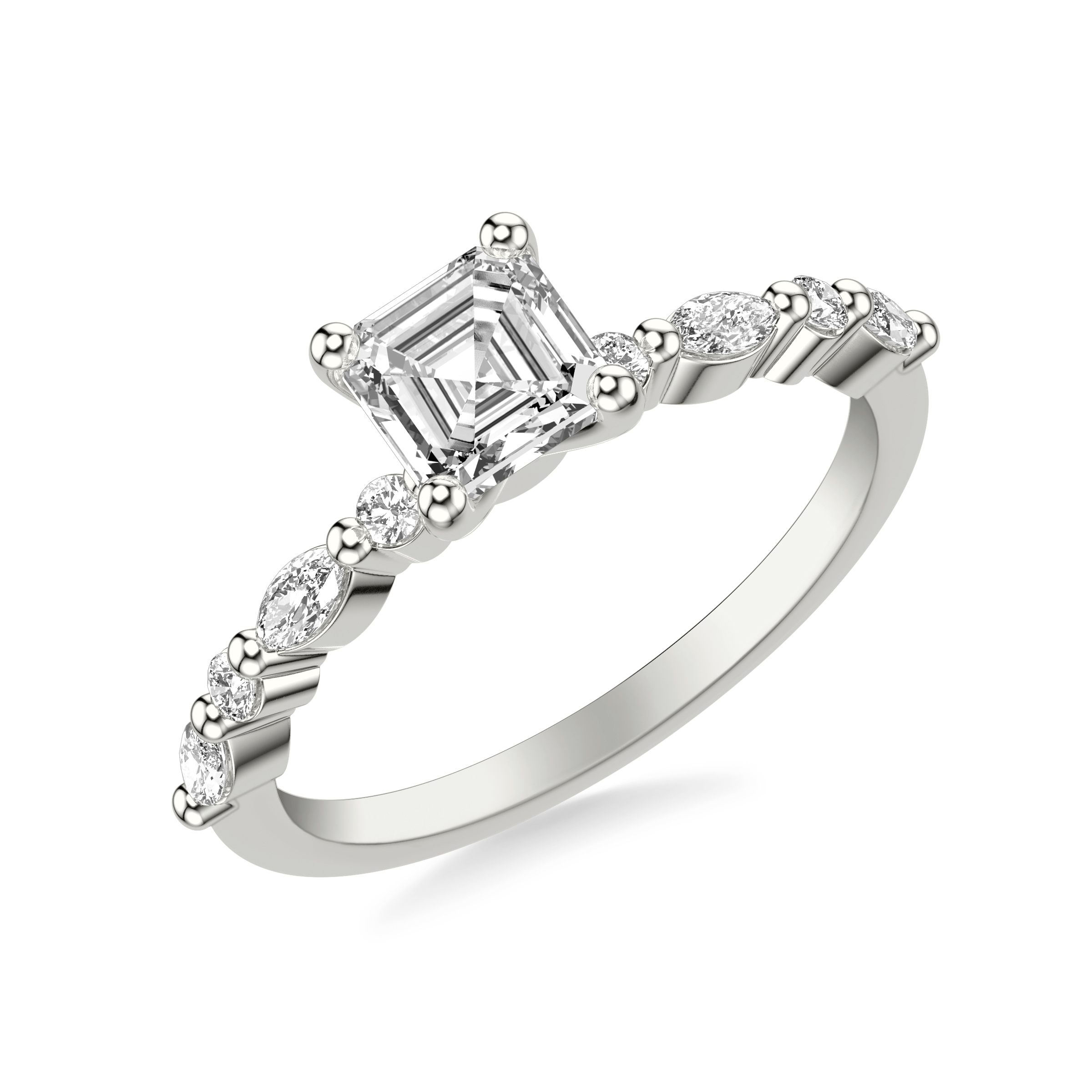 Mixed-Cut Shoulders 18K White Gold Engagement Ring
