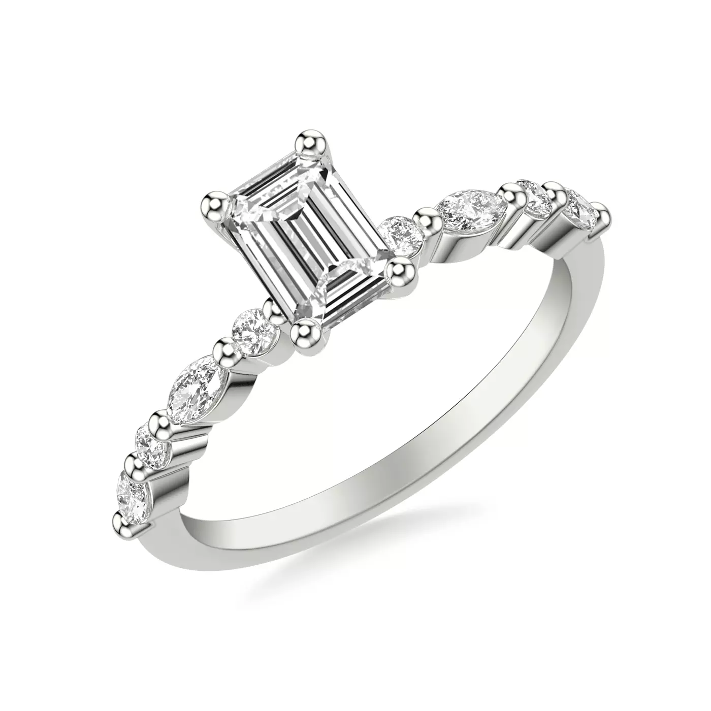 Mixed-Cut Shoulders Platinum Engagement Ring