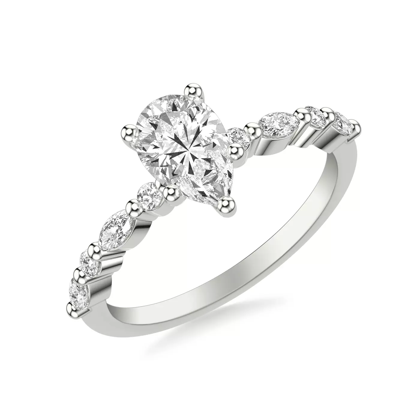 Mixed-Cut Shoulders Platinum Engagement Ring