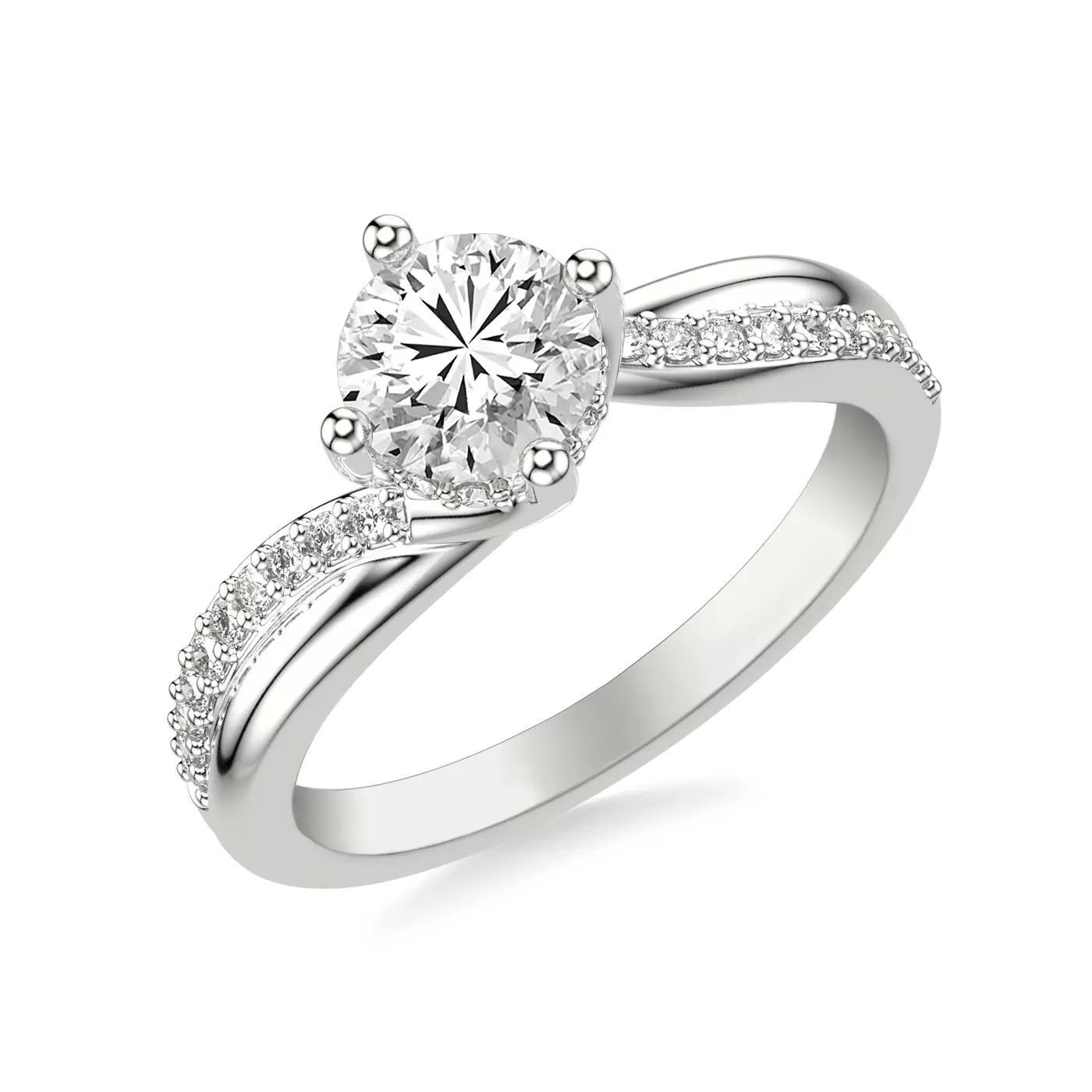 Interwoven Detailing 14K White Gold Engagement Ring