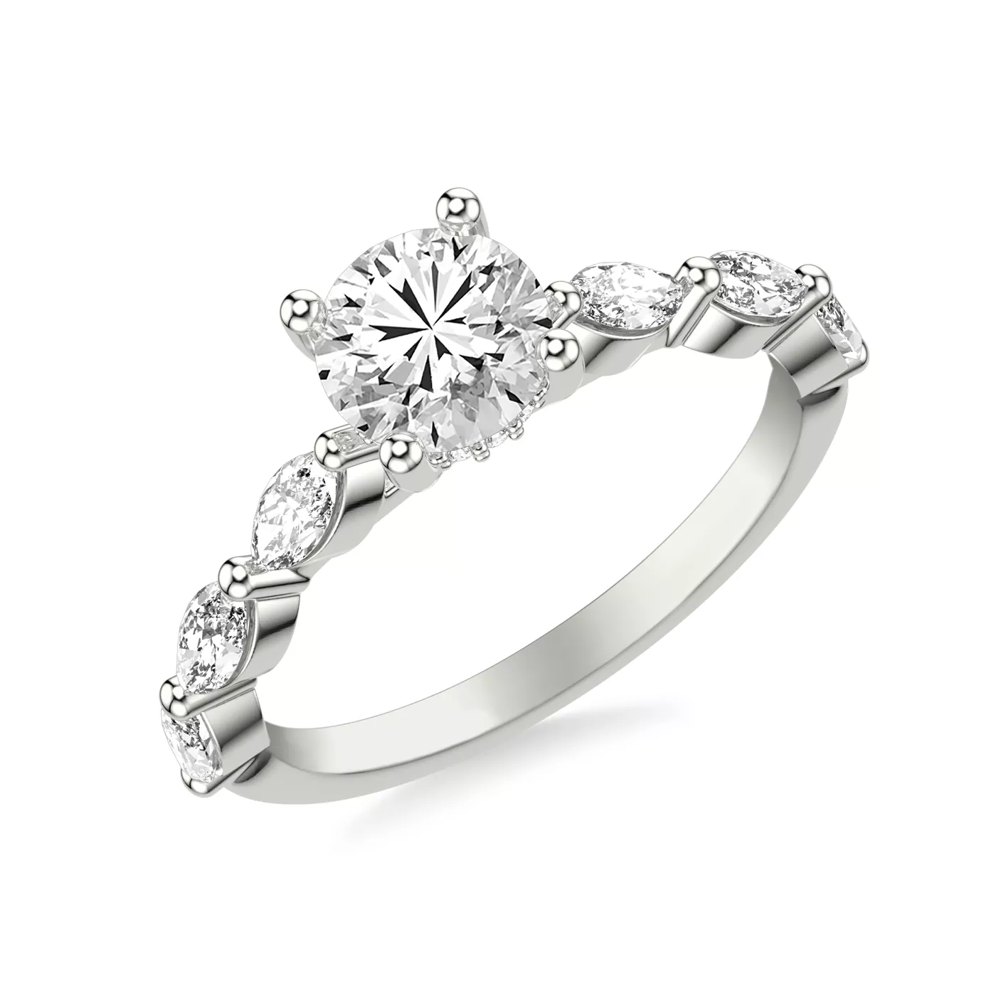 Concealed Halo Sparkle 18K White Gold Engagement Ring
