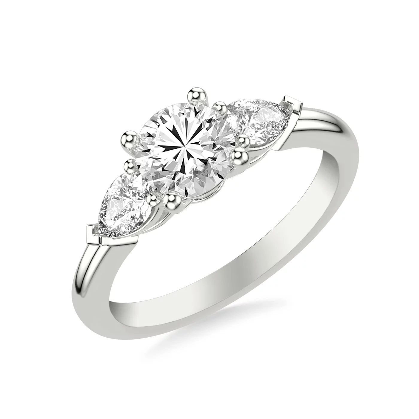 Half-Carat Pear Sides 18K White Gold Engagement Ring
