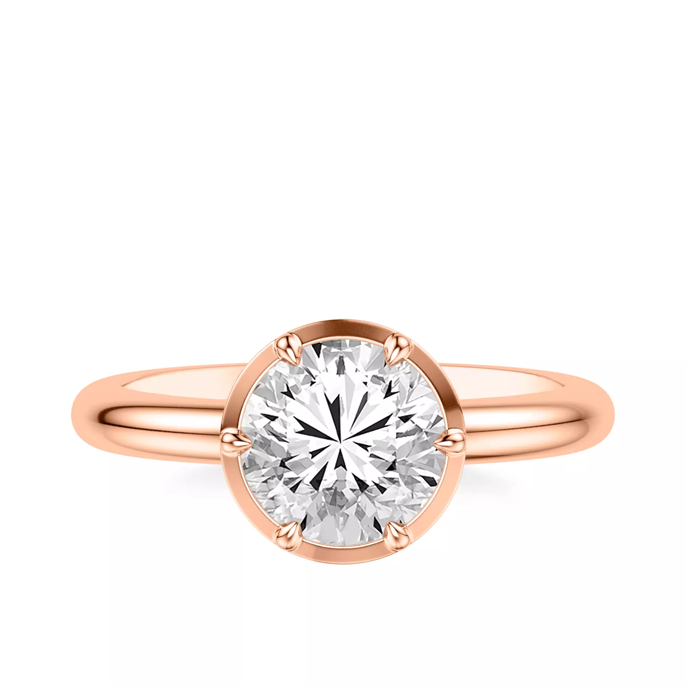 Modern Bezel Setting 14K Rose Gold Engagement Ring