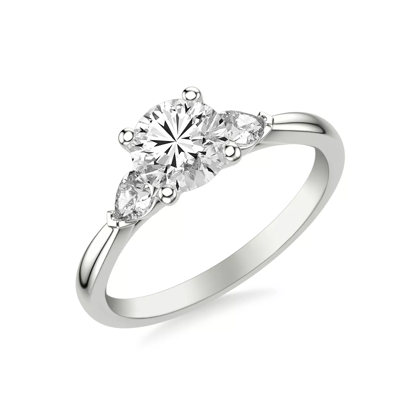 Pear-Shaped Sides 14K White Gold Engagement Ring