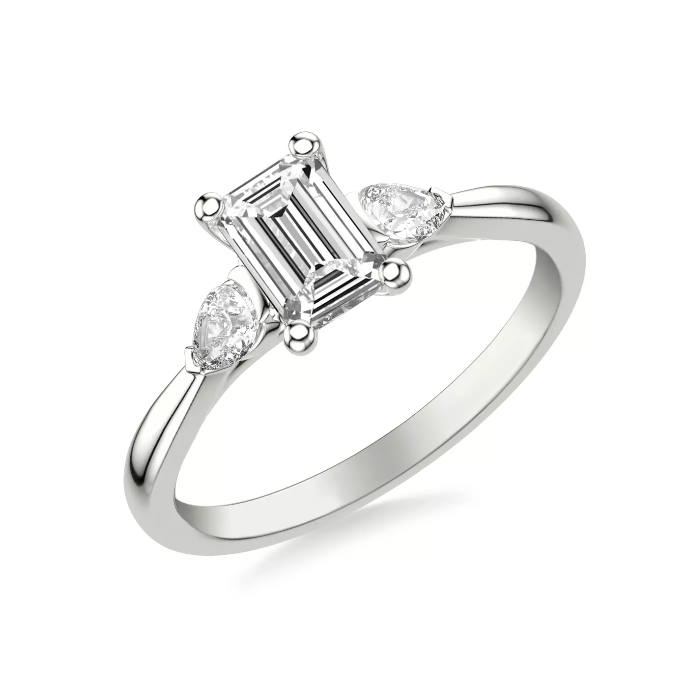Pear-Shaped Sides 14K White Gold Engagement Ring