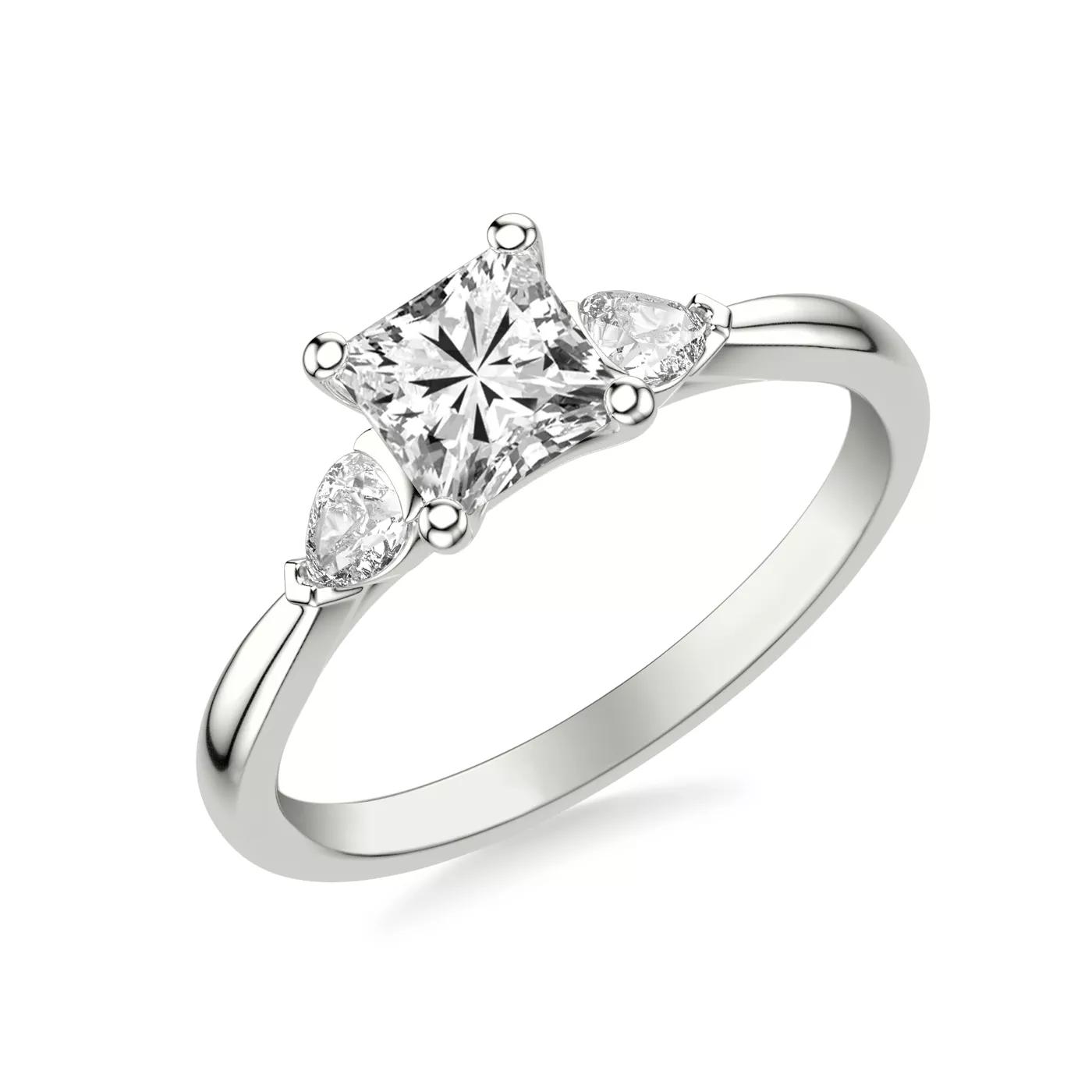 Pear-Shaped Sides 18K White Gold Engagement Ring