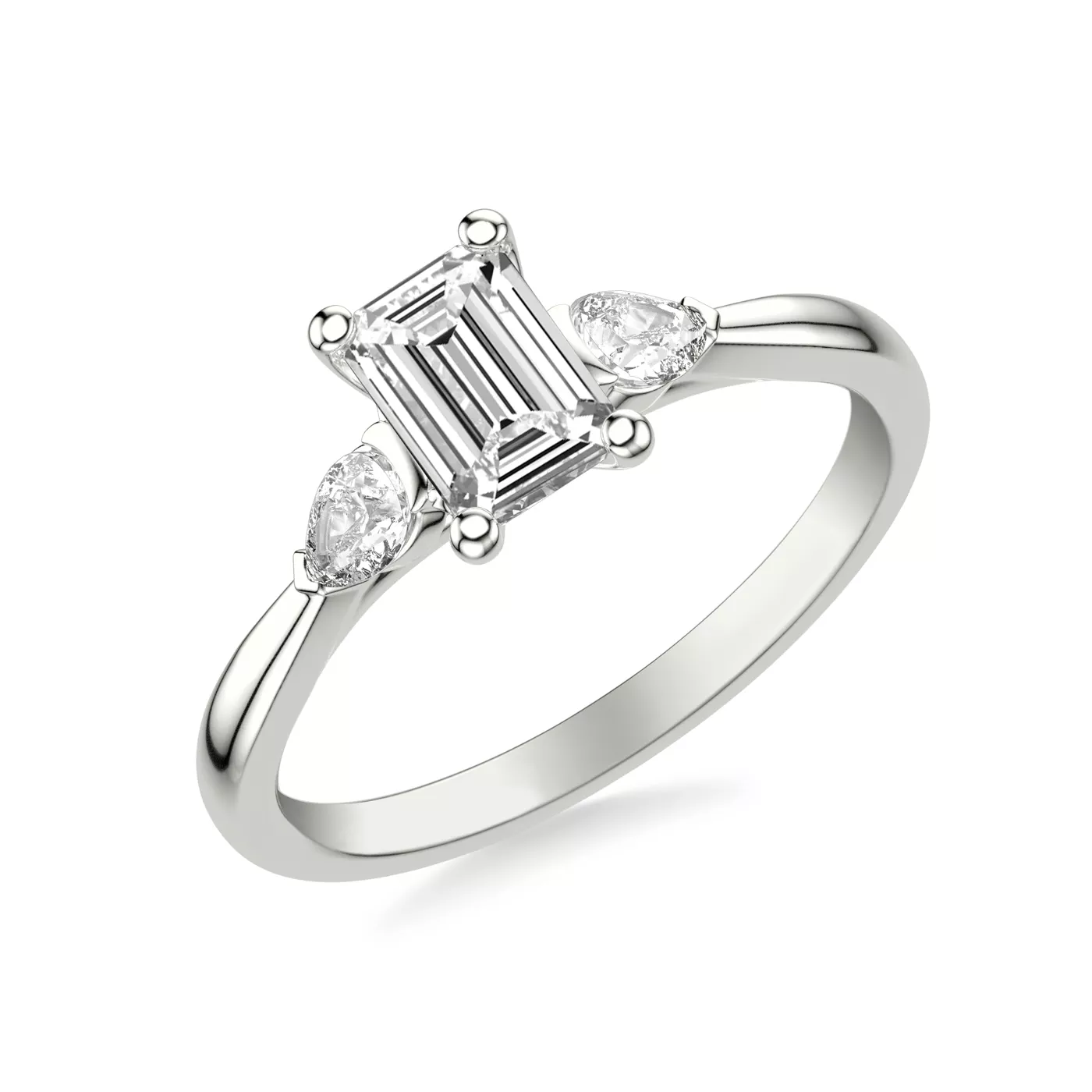 Pear-Shaped Sides 18K White Gold Engagement Ring
