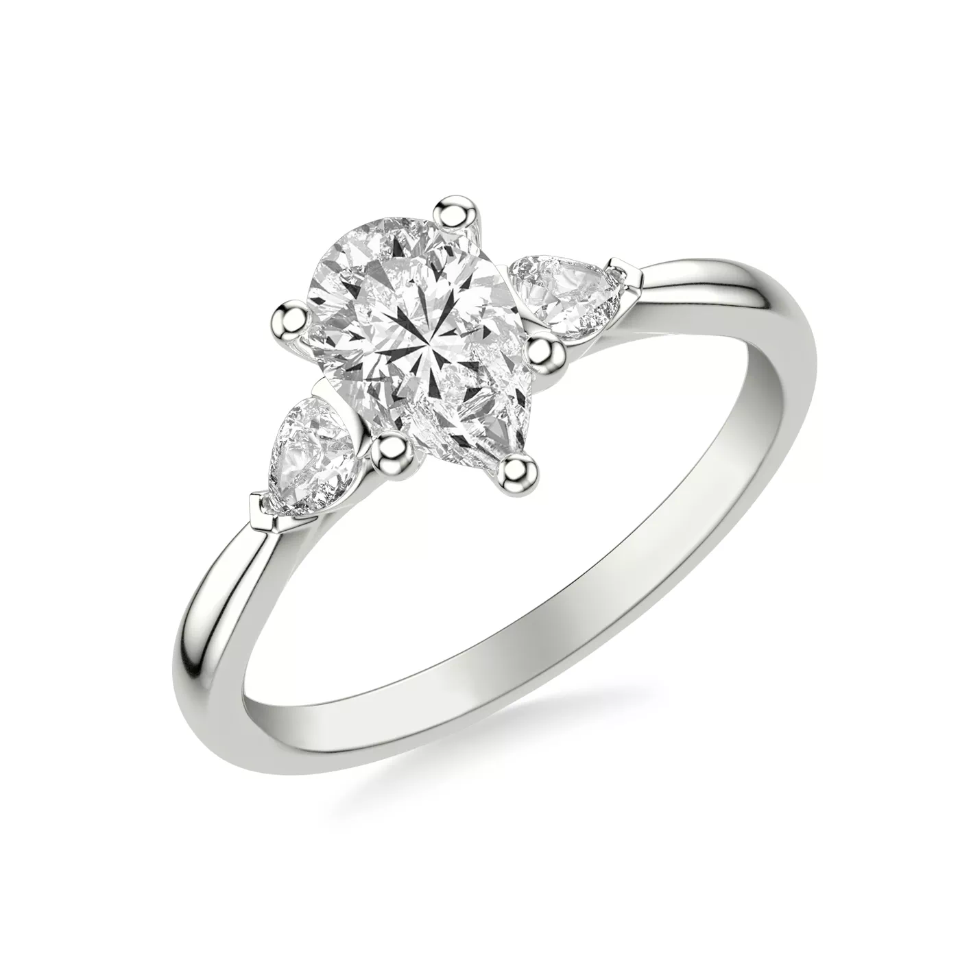 Pear-Shaped Sides 18K White Gold Engagement Ring