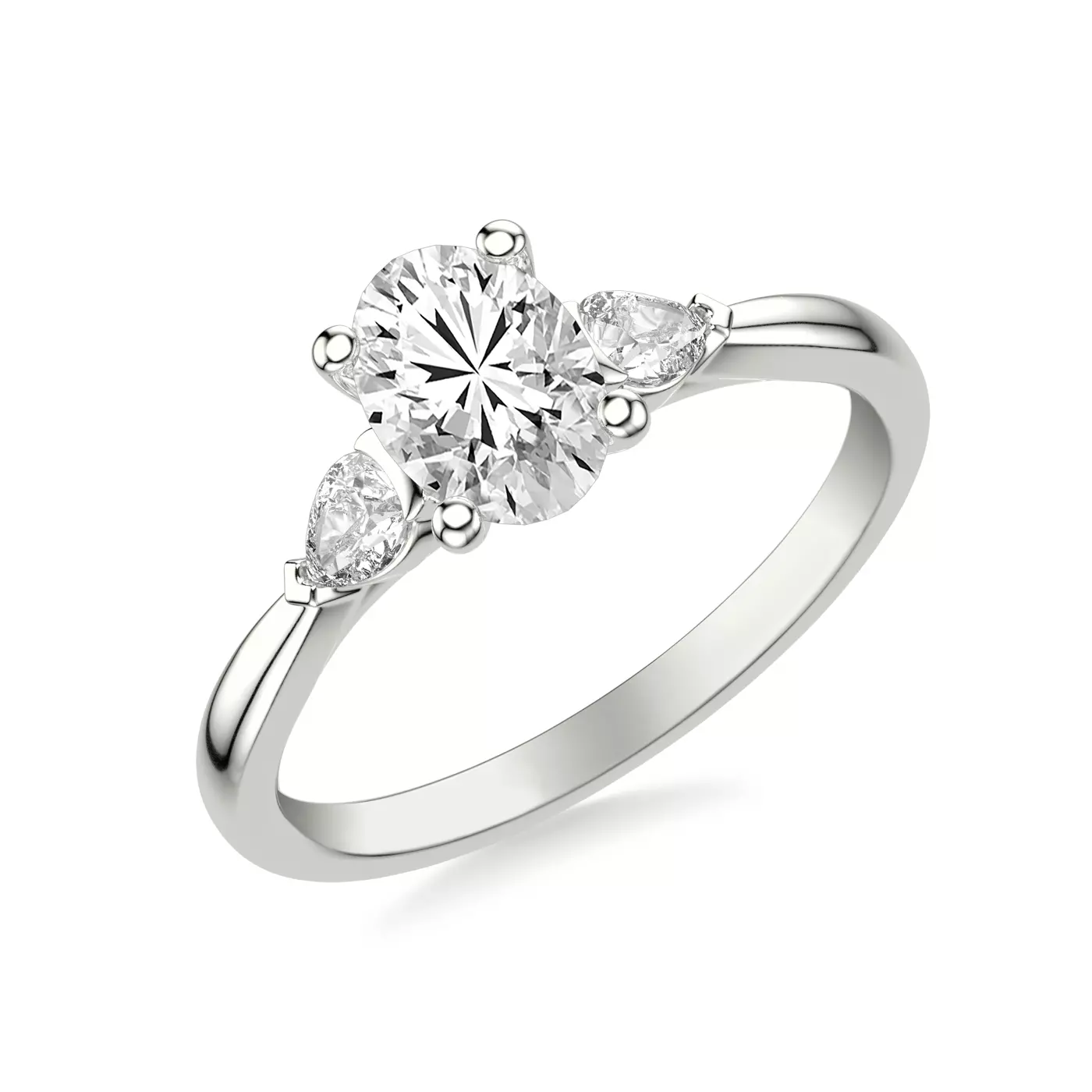 Pear-Shaped Sides 18K White Gold Engagement Ring