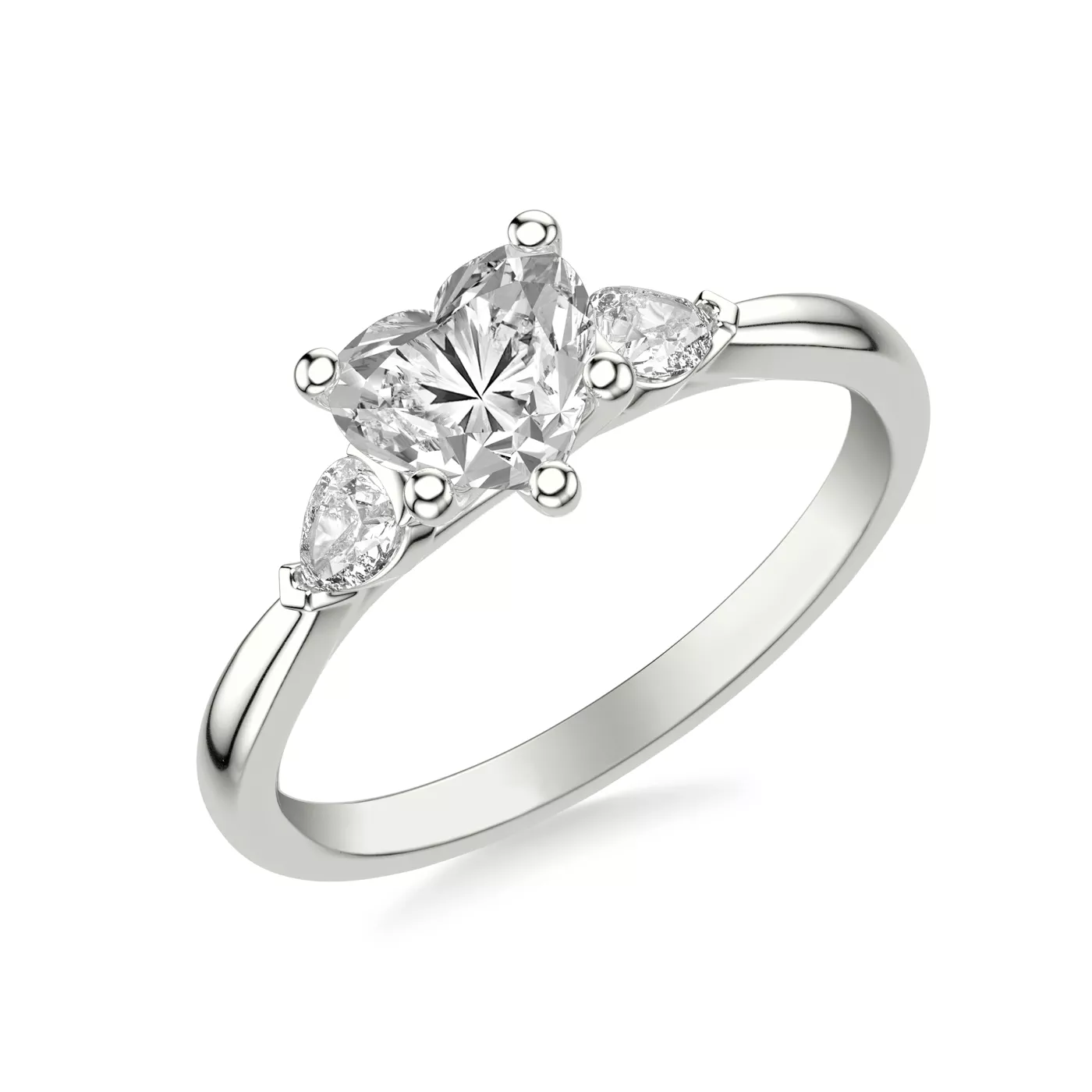 Pear-Shaped Sides 18K White Gold Engagement Ring