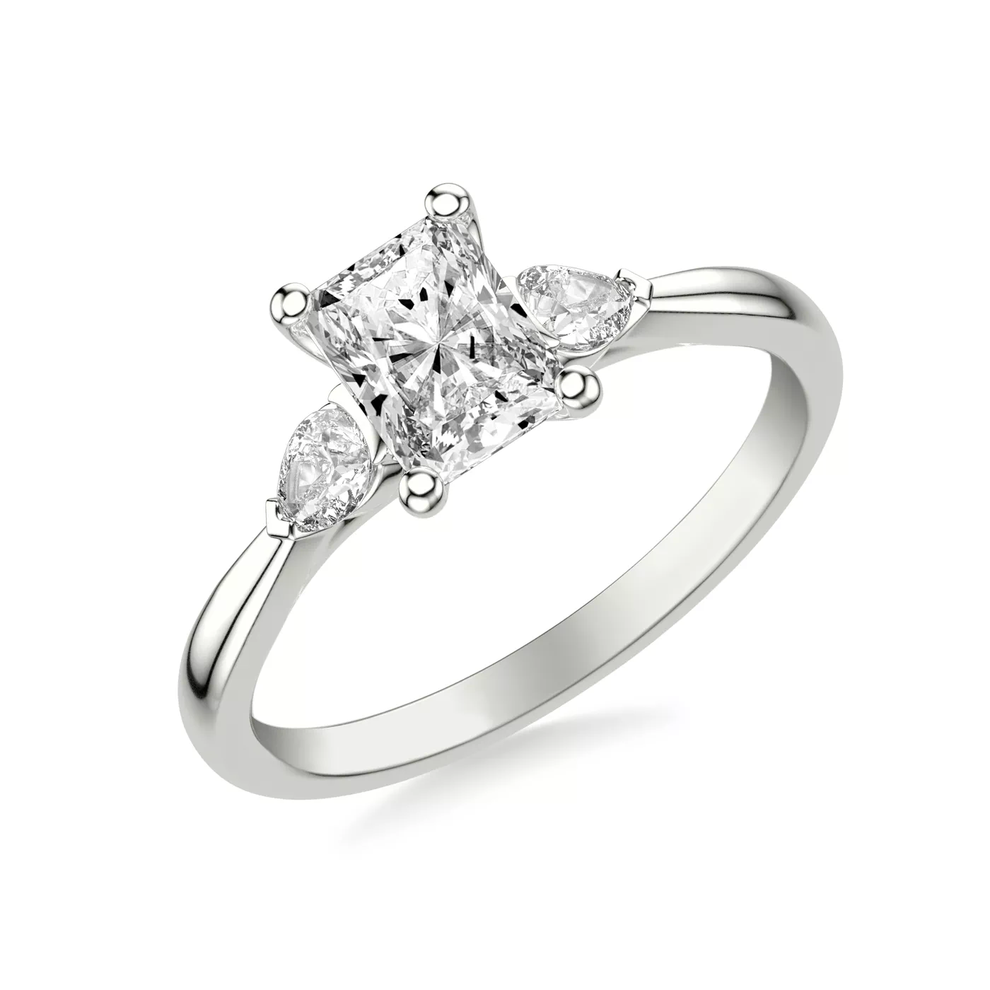 Pear-Shaped Sides 18K White Gold Engagement Ring