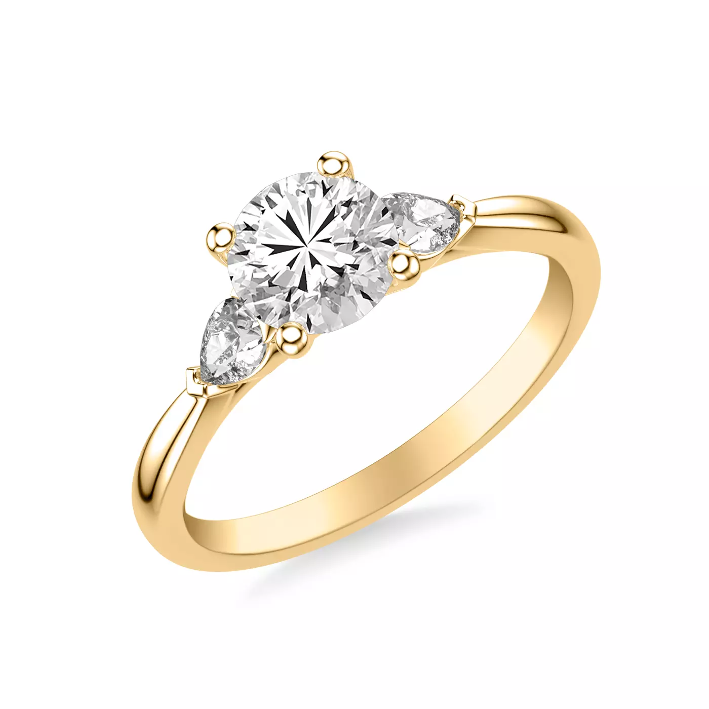 Pear-Shaped Sides 18K Yellow Gold Engagement Ring