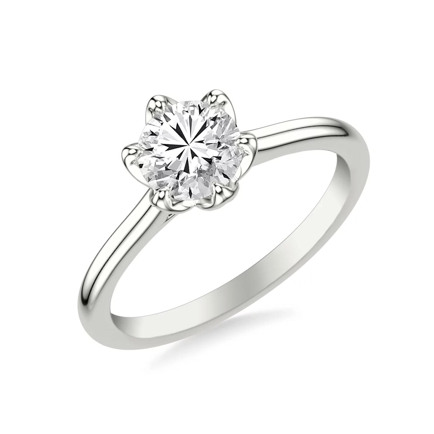 Six Petal Prongs 18K White Gold Engagement Ring