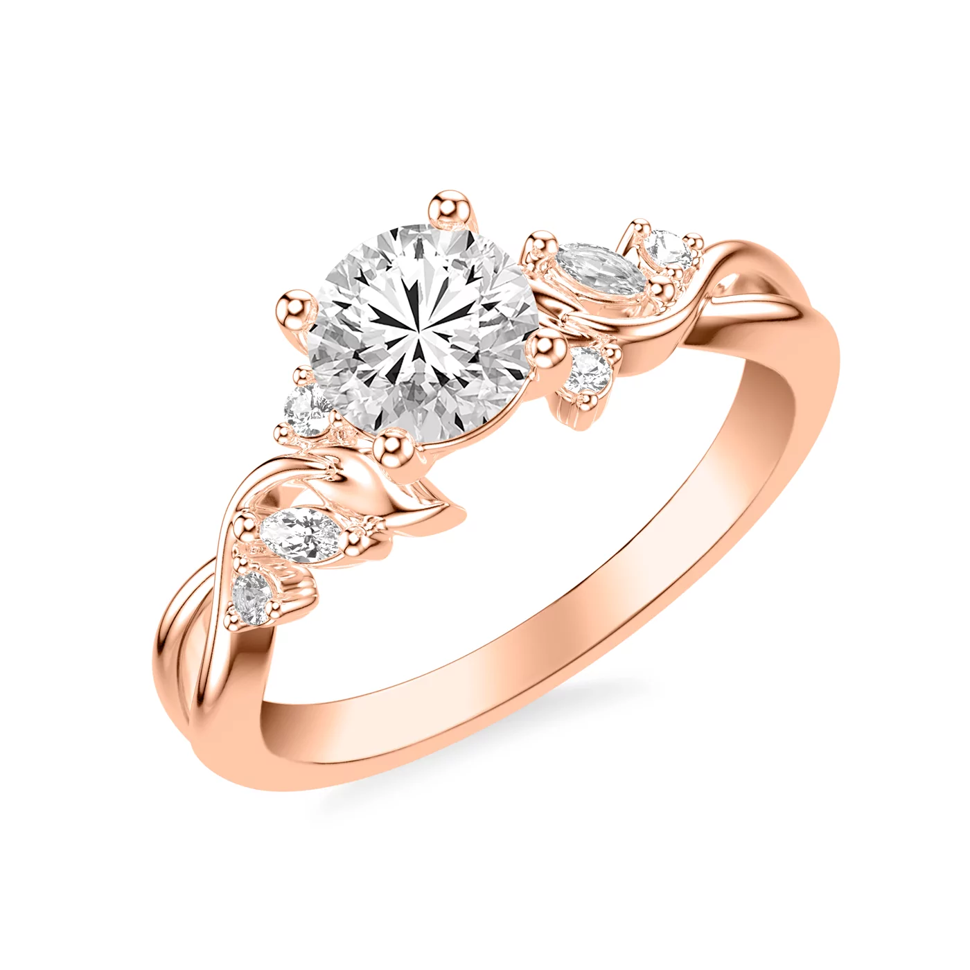 Diamond-Lined Band 14K Rose Gold Engagement Ring