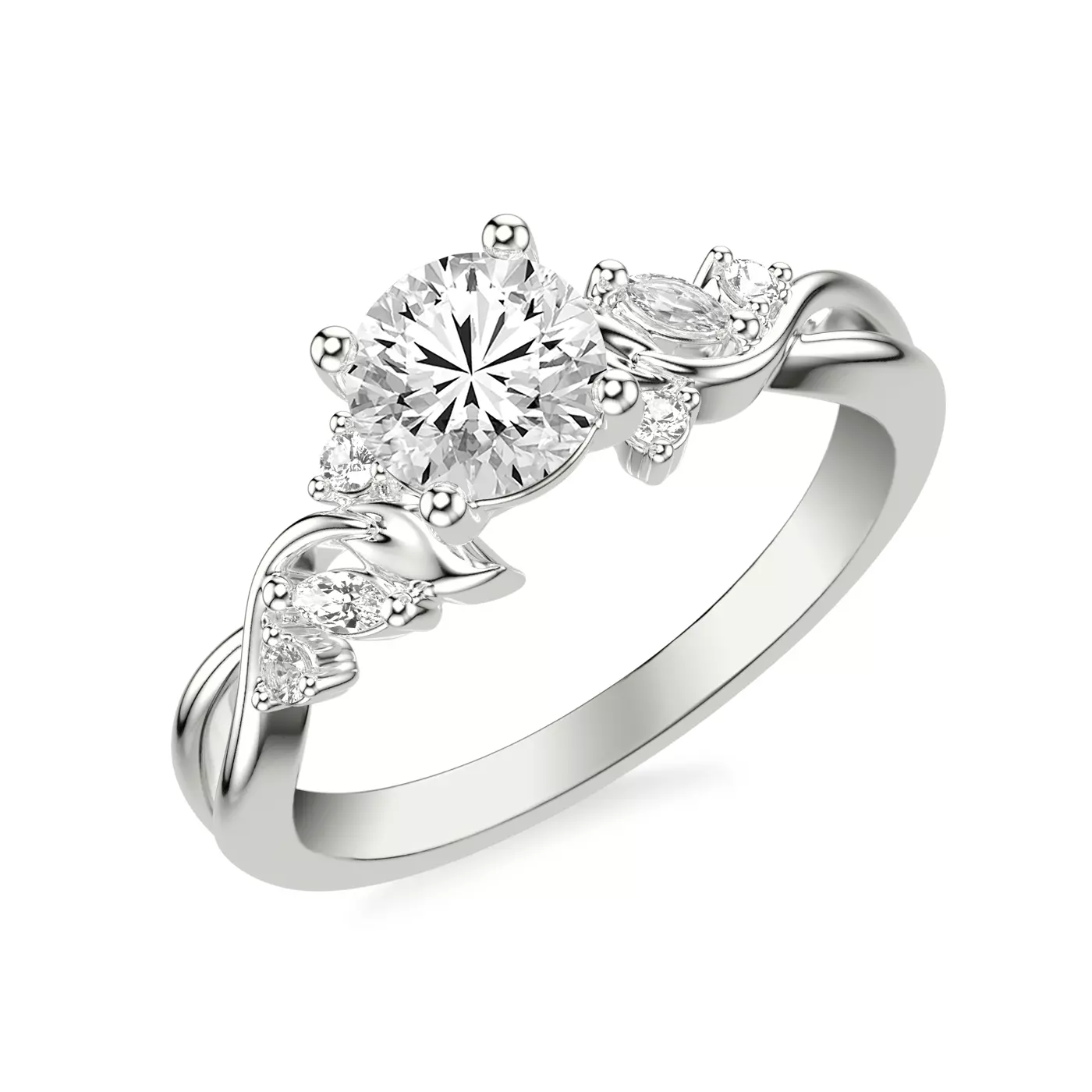 Diamond-Lined Band 14K White Gold Engagement Ring