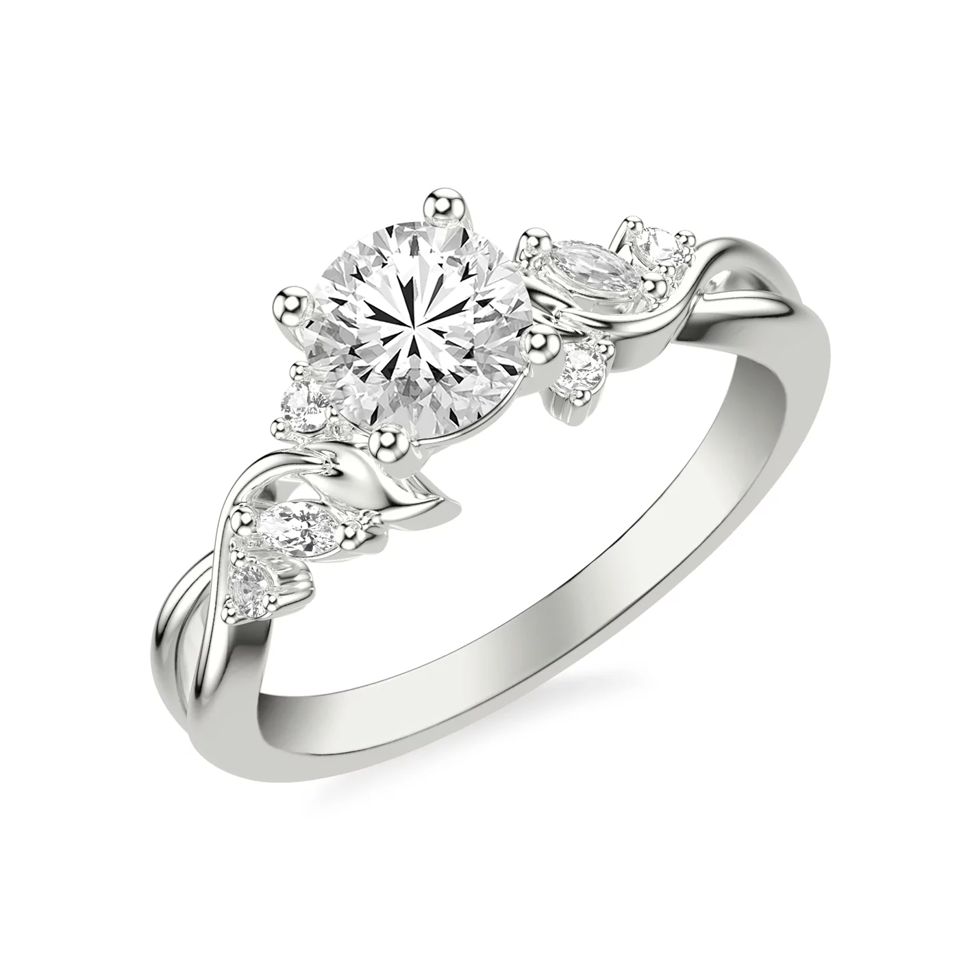 Diamond-Lined Band Platinum Engagement Ring