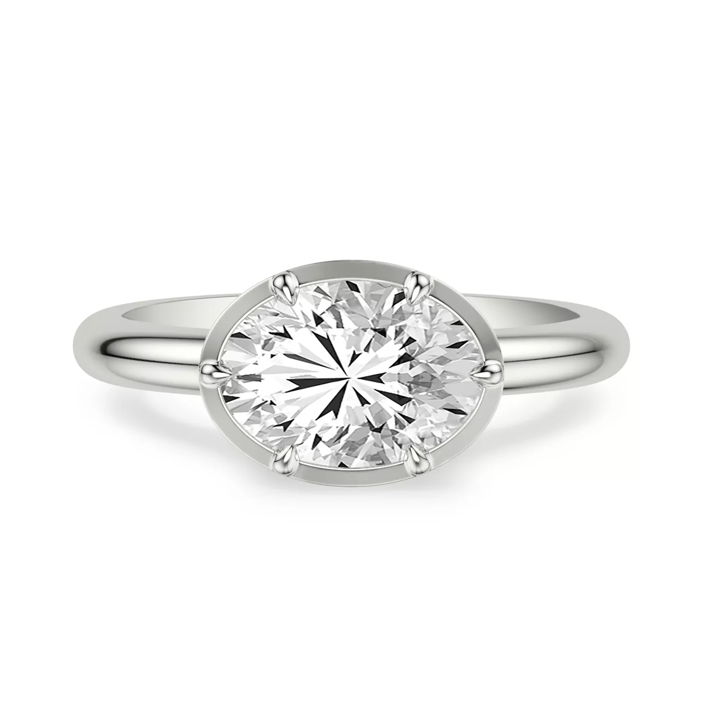 Modern Bezel Setting 14K White Gold Engagement Ring