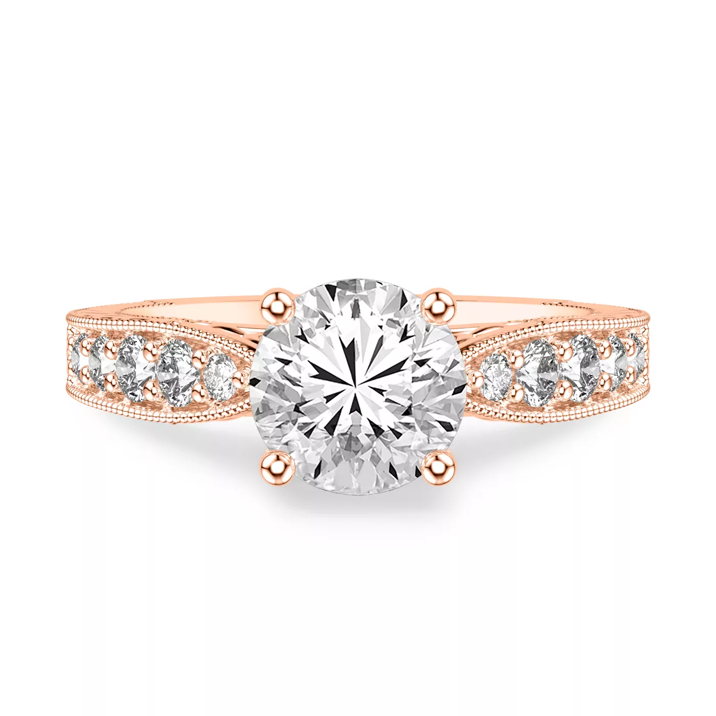 Diamond-Lined Band 14K Rose Gold Engagement Ring