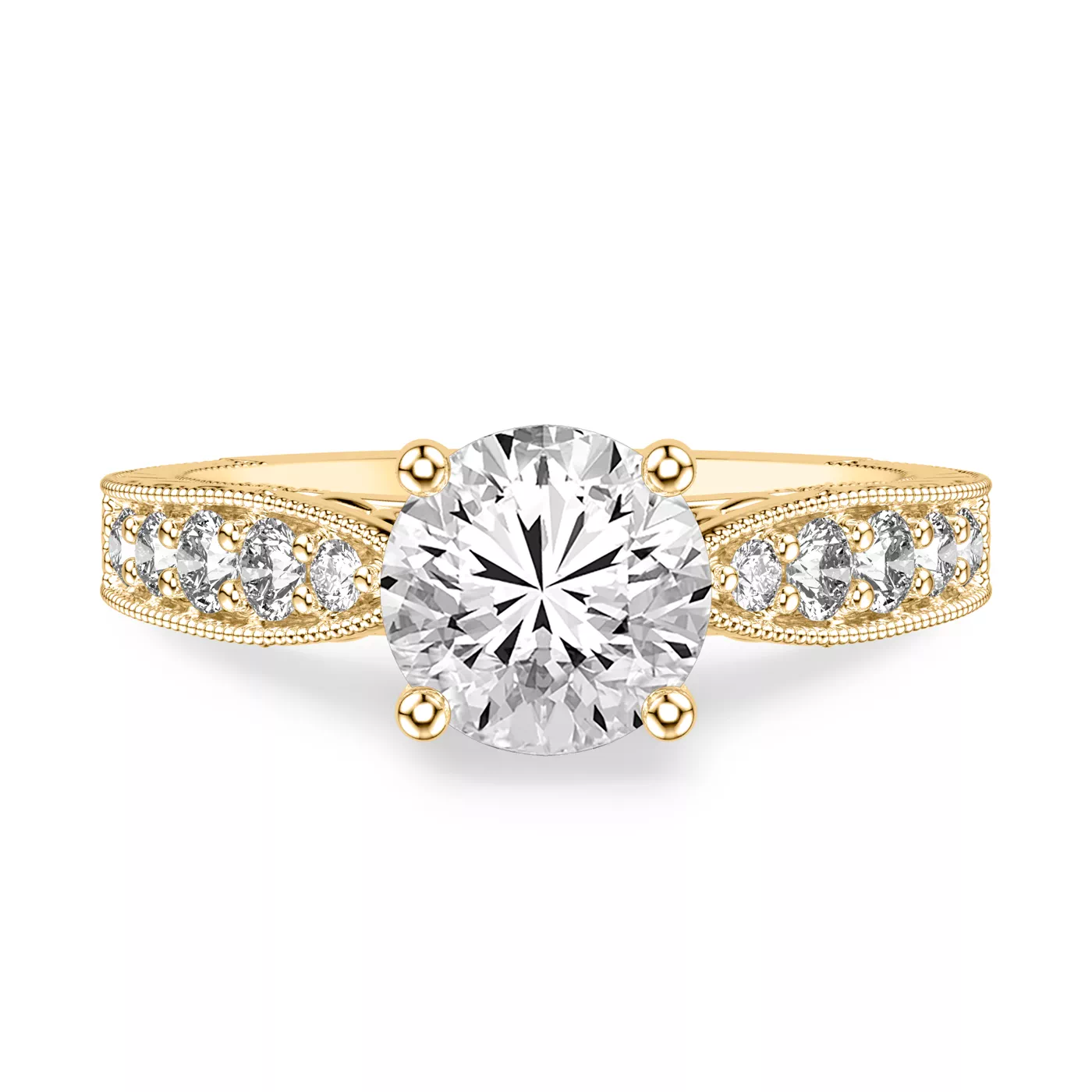 Diamond-Lined Band 14K Yellow Gold Engagement Ring