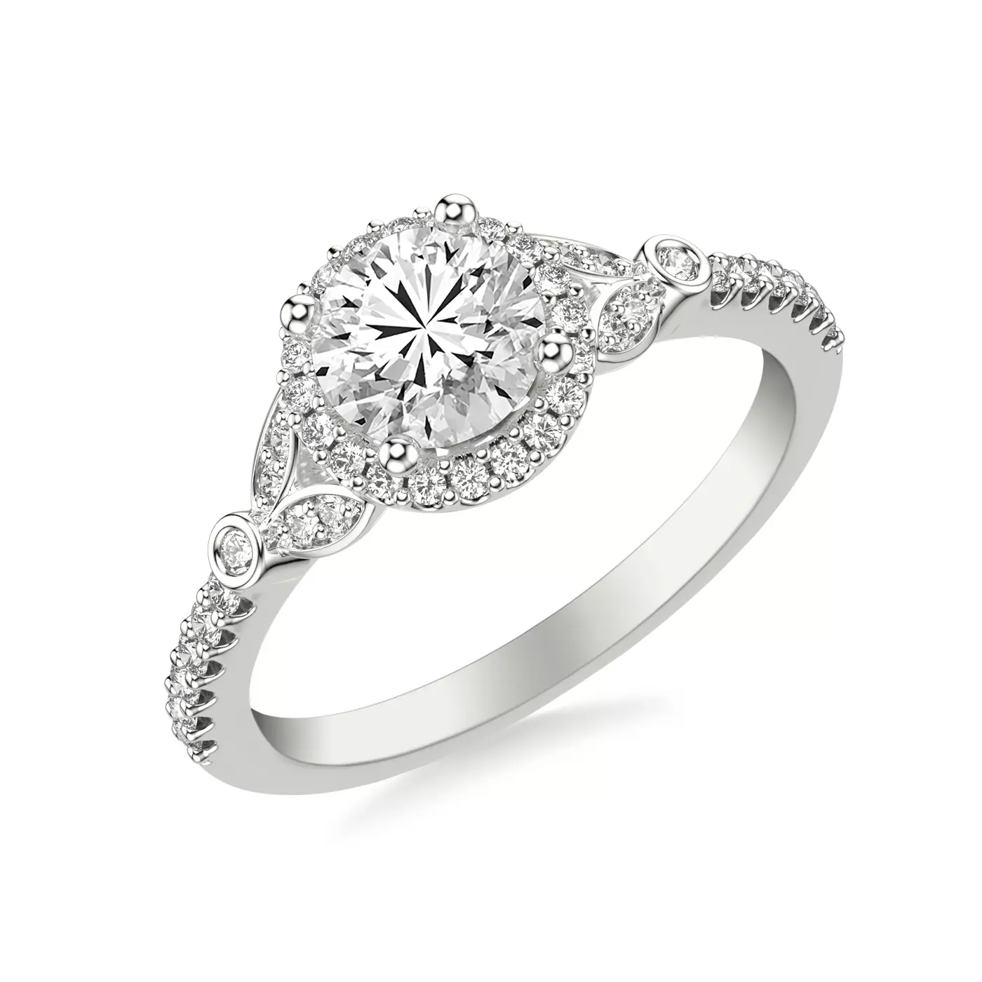 Jillian Contemporary Prong Halo Engagement Ring - Platinum