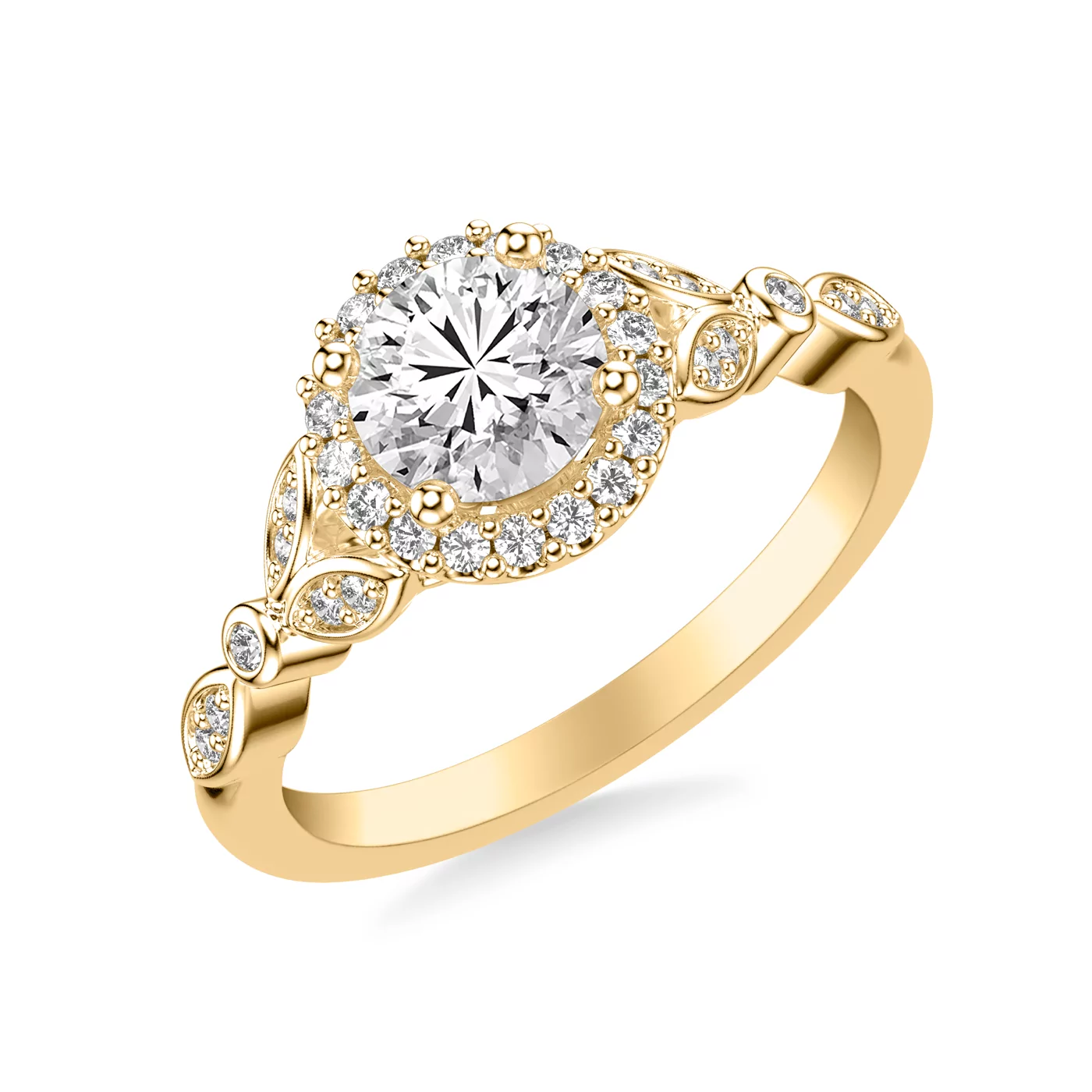 Radiant Halo Design 14K Yellow Gold Engagement Ring