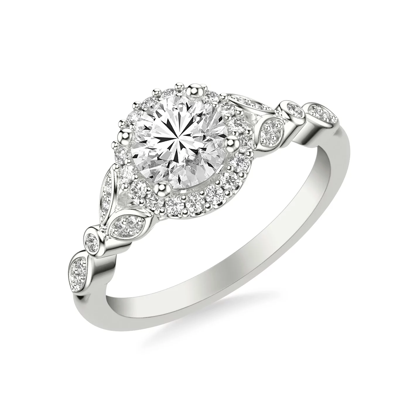Radiant Halo Design 18K White Gold Engagement Ring