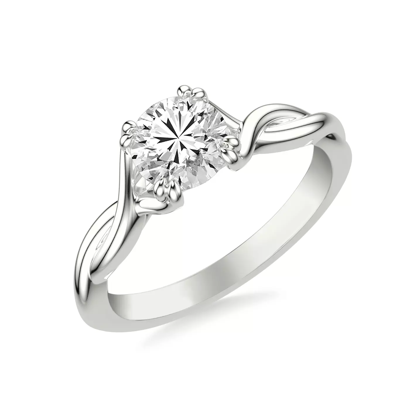 Twisting Band Detail 14K White Gold Engagement Ring