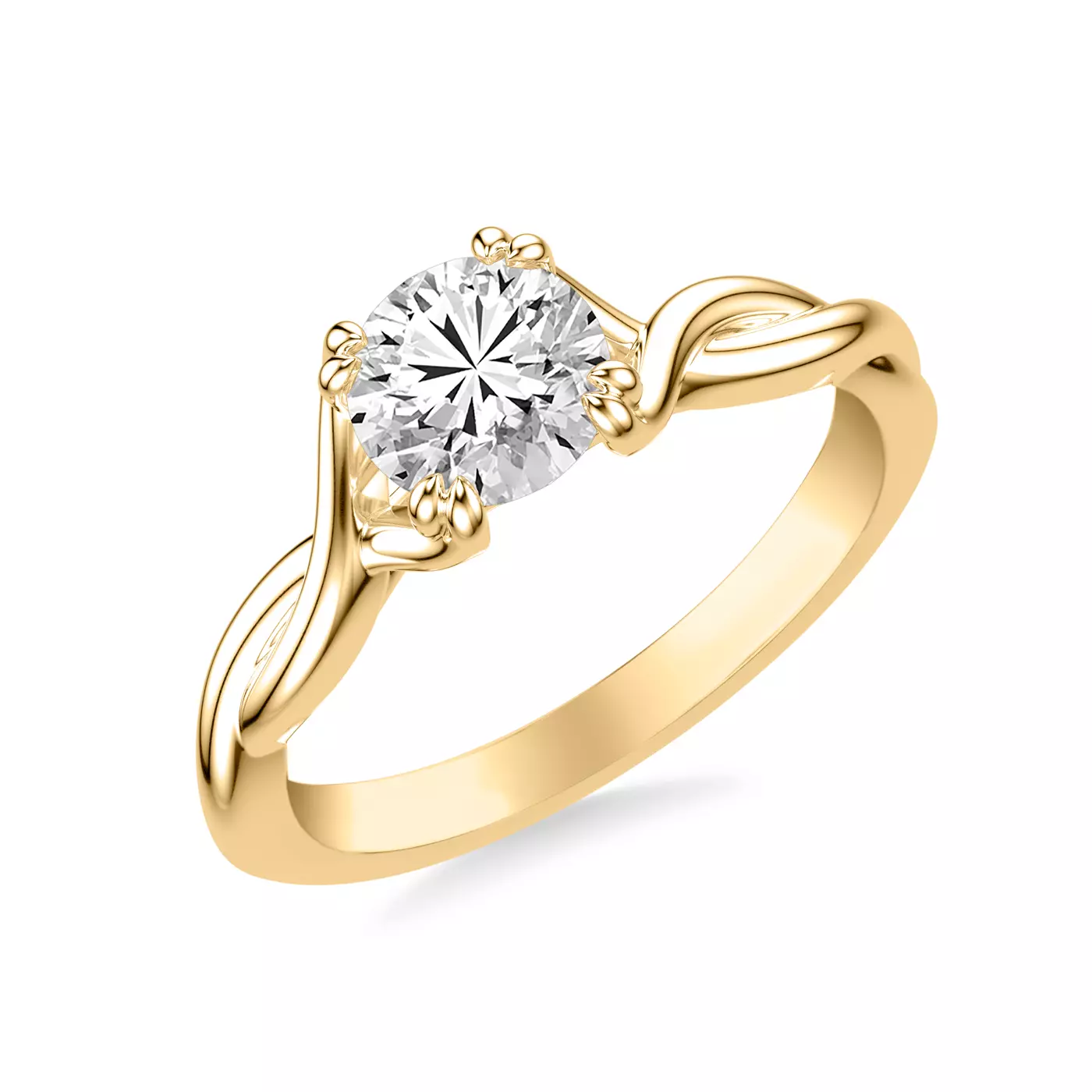 Twisting Band Detail 14K Yellow Gold Engagement Ring