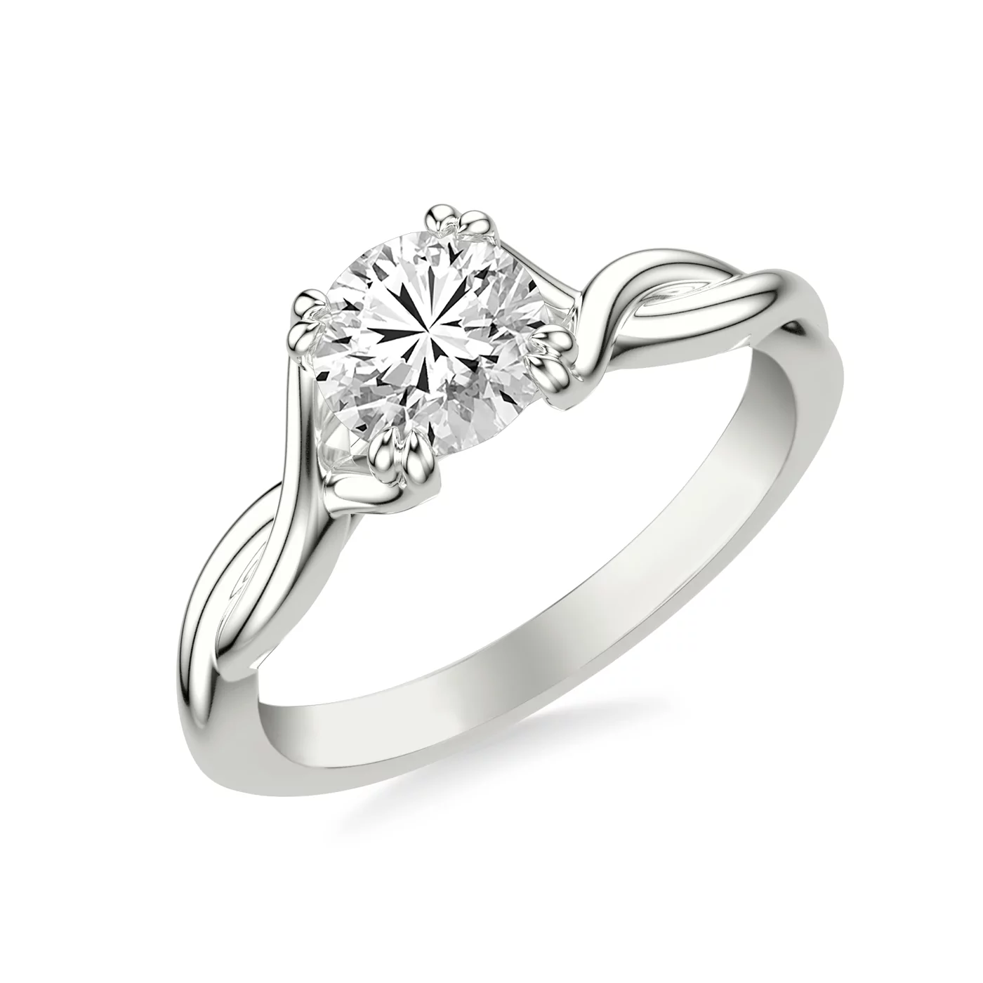 Twisting Band Detail 18K White Gold Engagement Ring