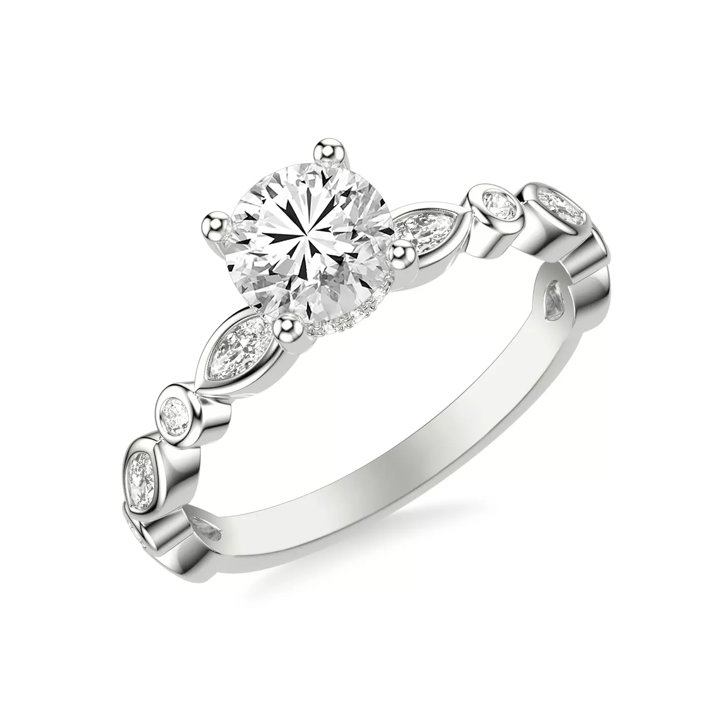 Concealed Halo Sparkle 14K White Gold Engagement Ring