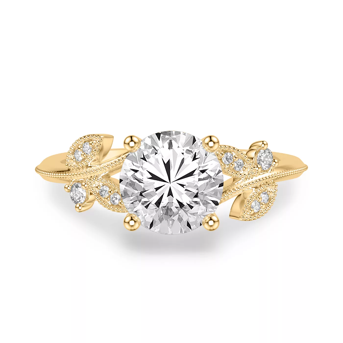 Hidden Halo Detail 18K Yellow Gold Engagement Ring