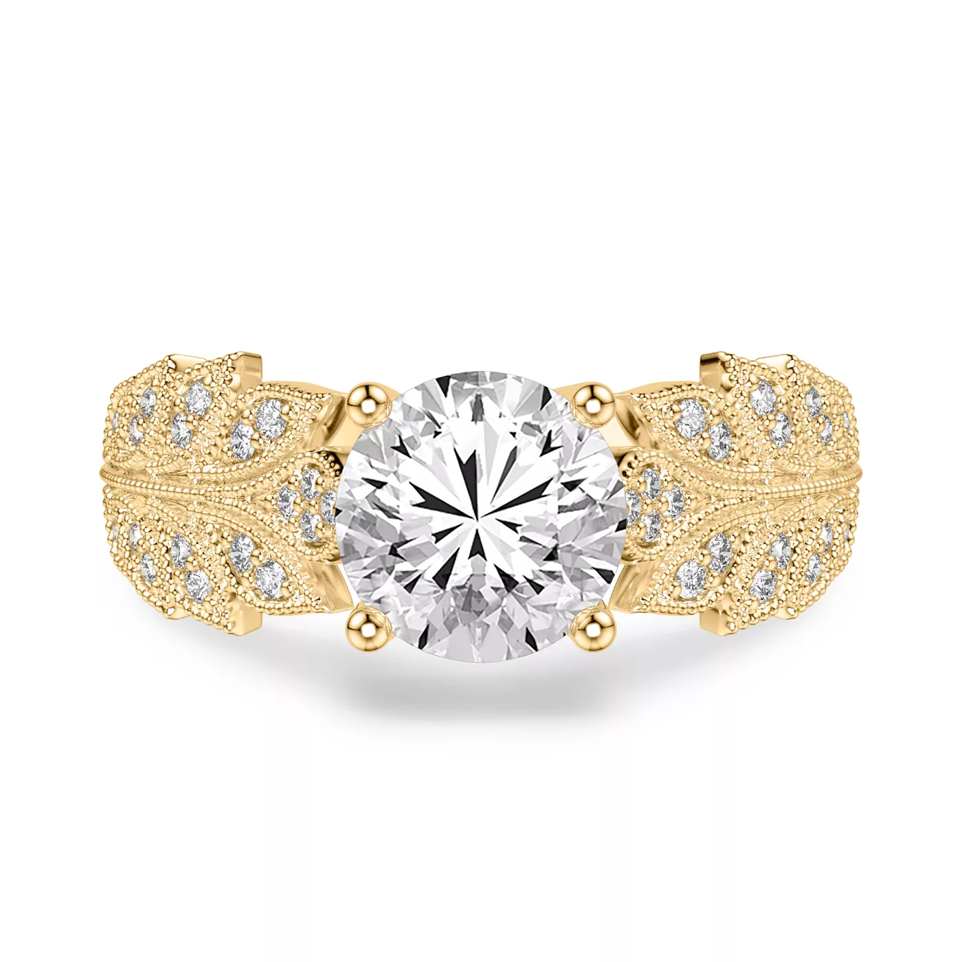Brilliant Side Accents 18K Yellow Gold Engagement Ring