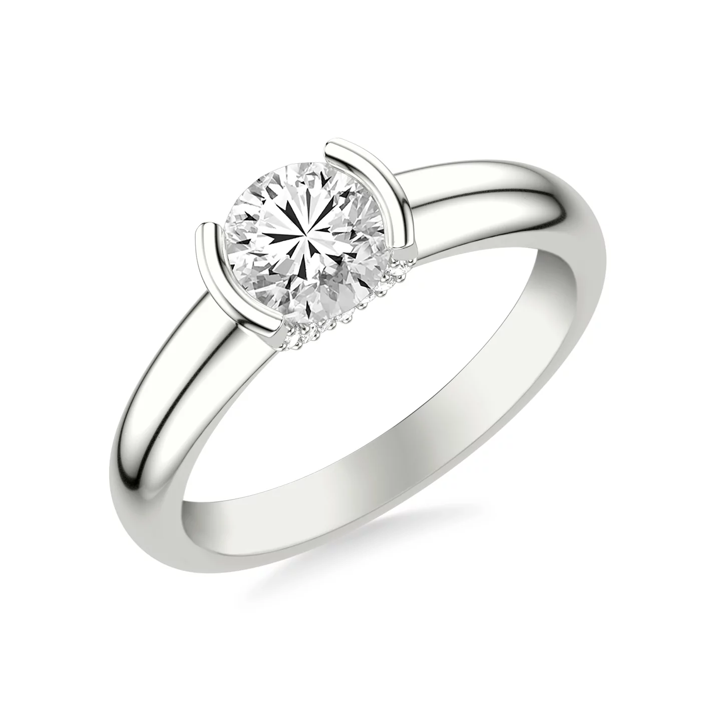 Modern Bezel Setting 14K White Gold Engagement Ring