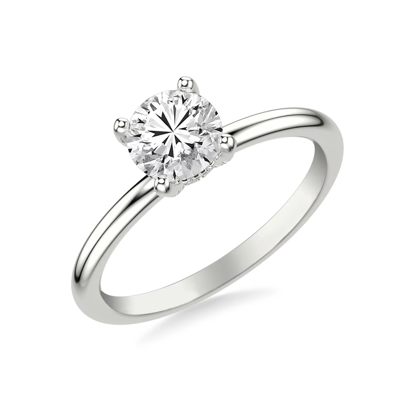 Concealed Halo Sparkle 18K White Gold Engagement Ring