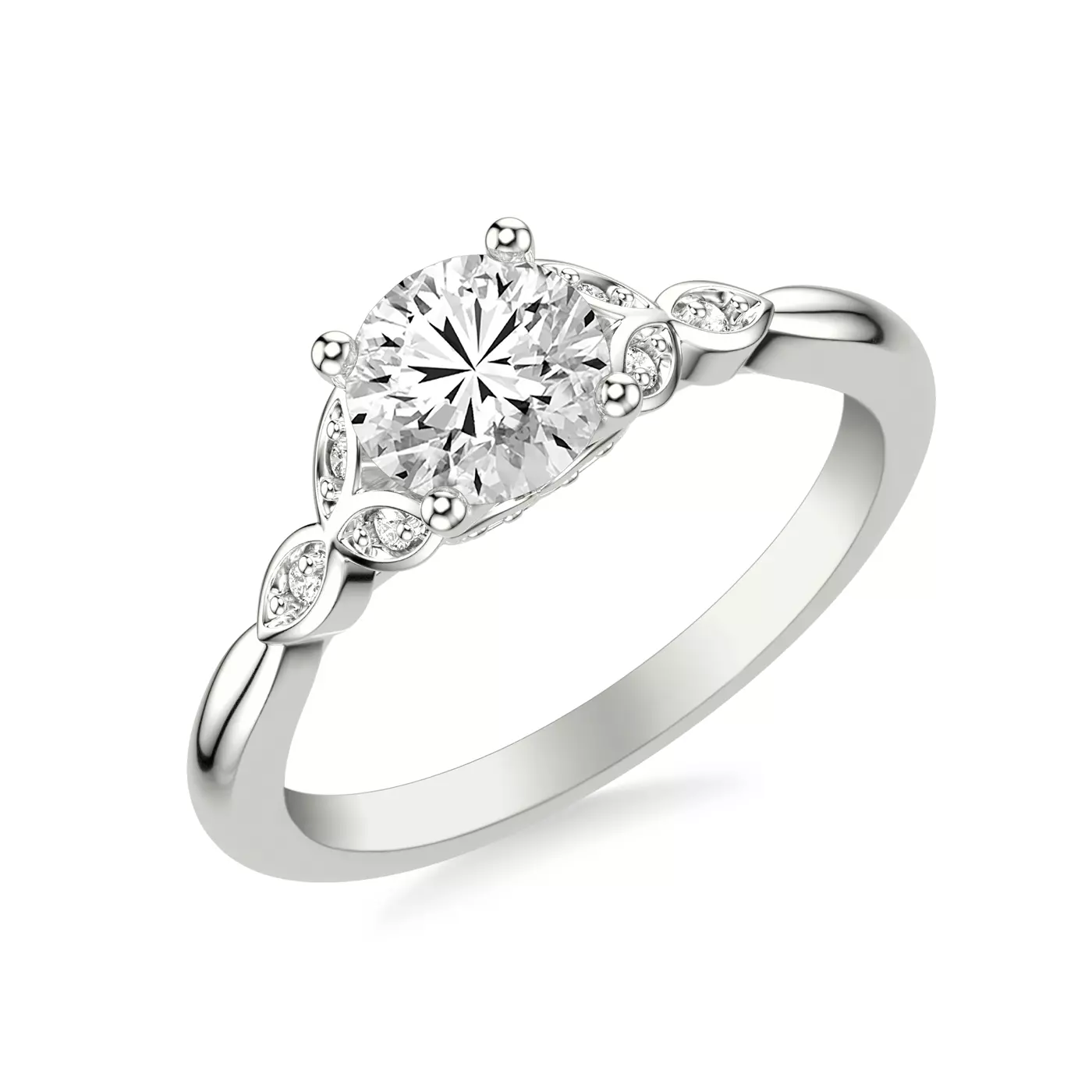 Brilliant Side Accents 14K White Gold Engagement Ring