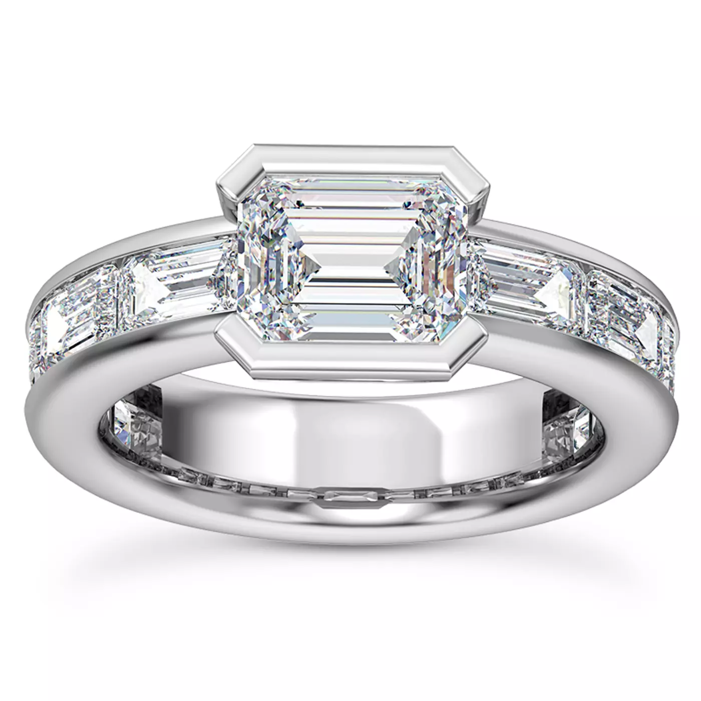 Emerald-Cut Sophistication 18K White Gold Engagement Ring