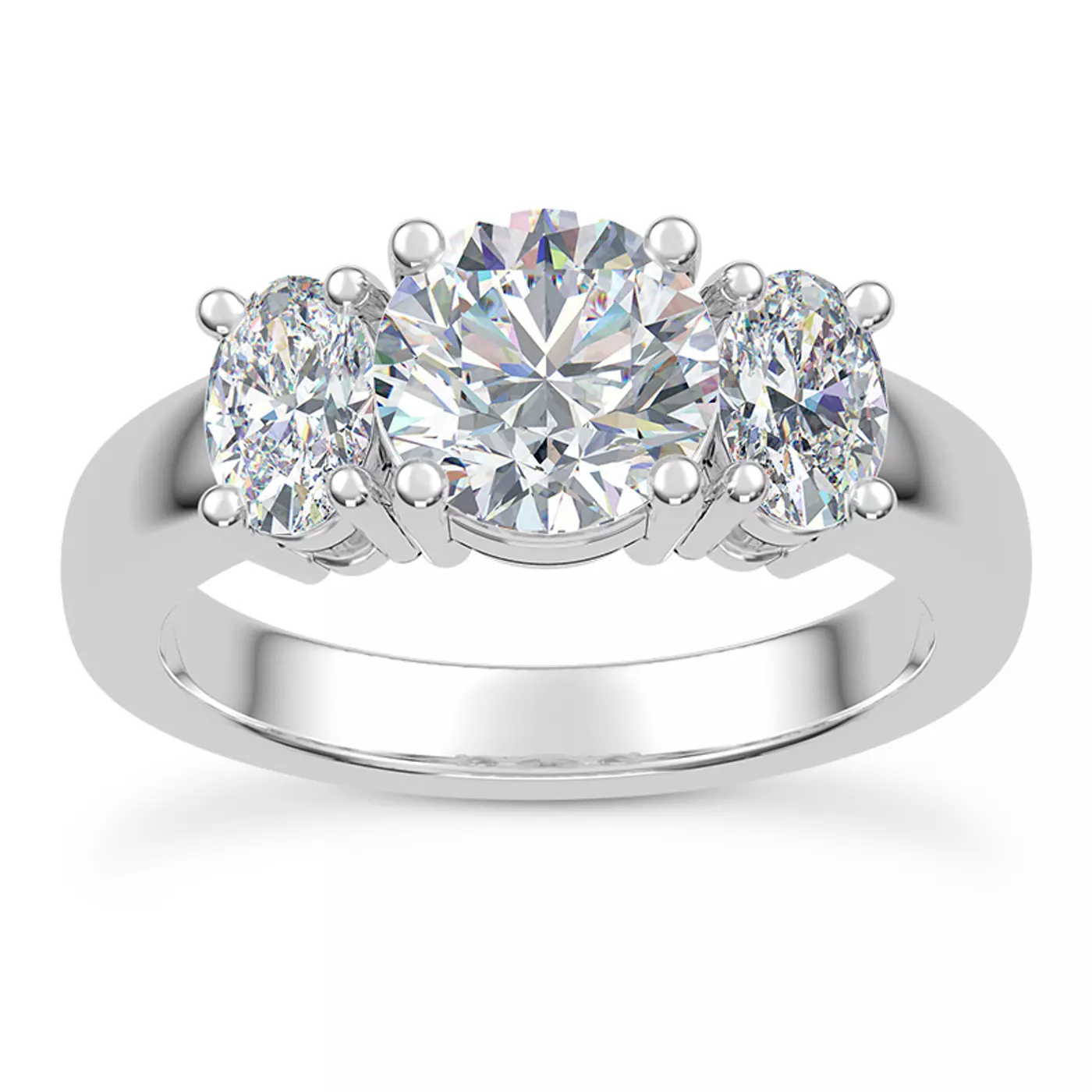 Soft Oval Profile 14K White Gold Engagement Ring