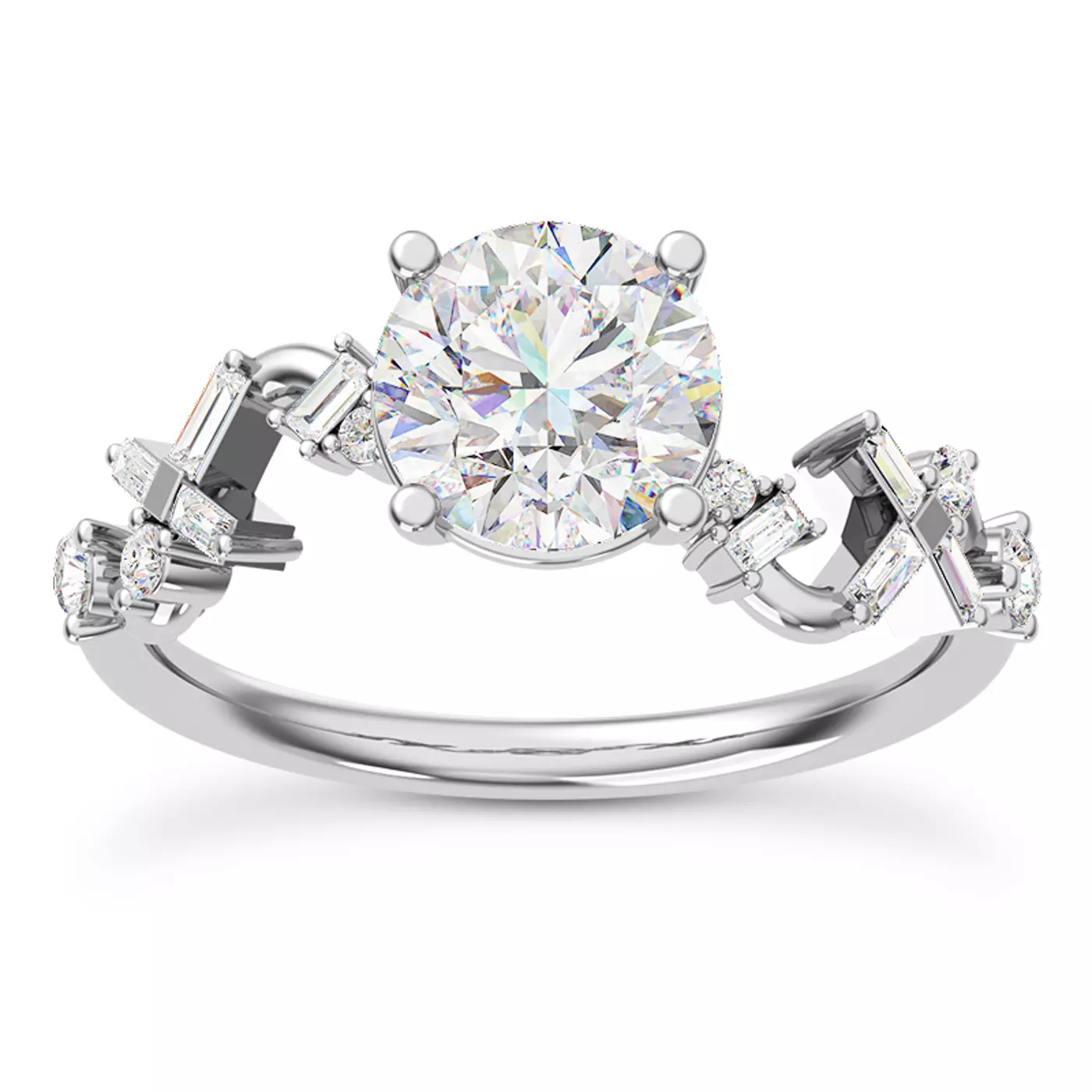 Brilliant Side Accents 14K White Gold Engagement Ring