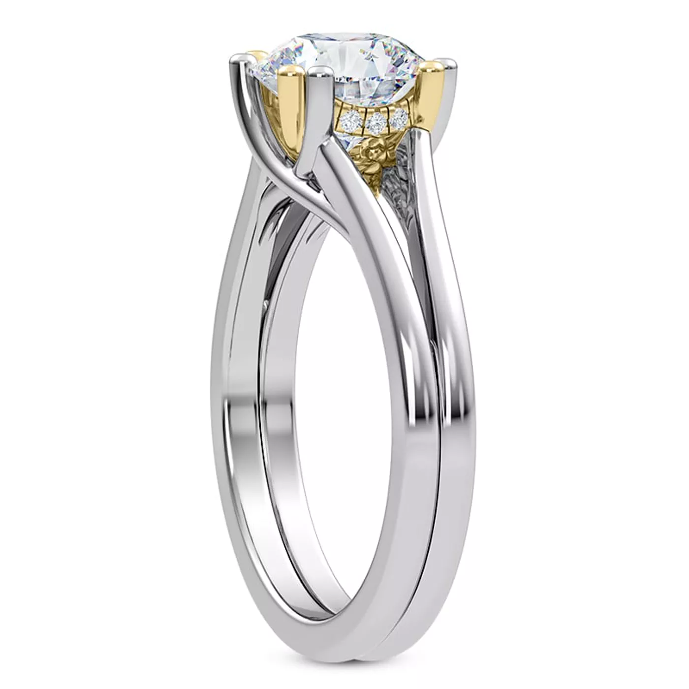 Tori Double Prong Mixed-Metal Hidden Halo Engagement Ring - 14K