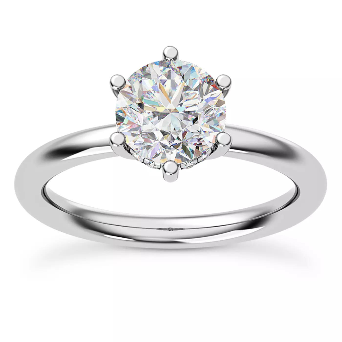 Hidden Halo Detail 14K White Gold Engagement Ring