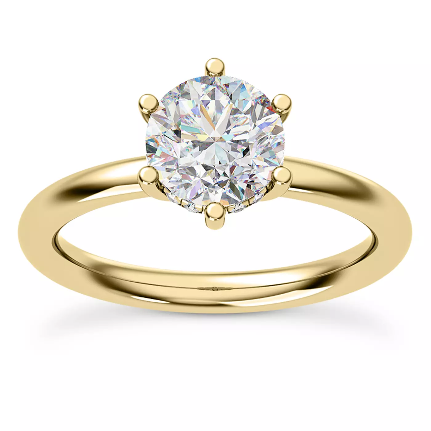 Hidden Halo Detail 18K Yellow Gold Engagement Ring