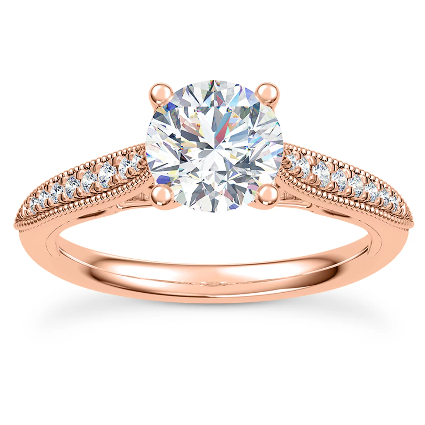 Diamond-Lined Band 14K Rose Gold Engagement Ring