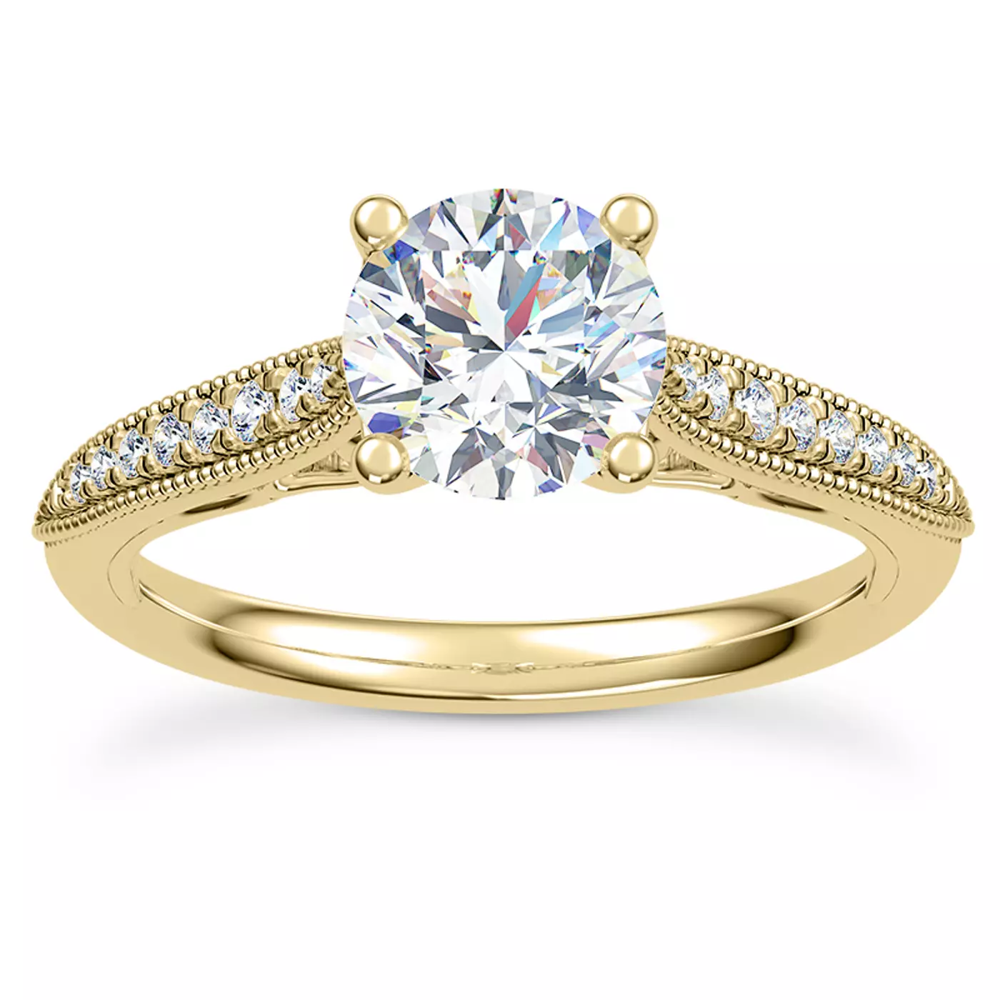 Diamond-Lined Band 14K Yellow Gold Engagement Ring