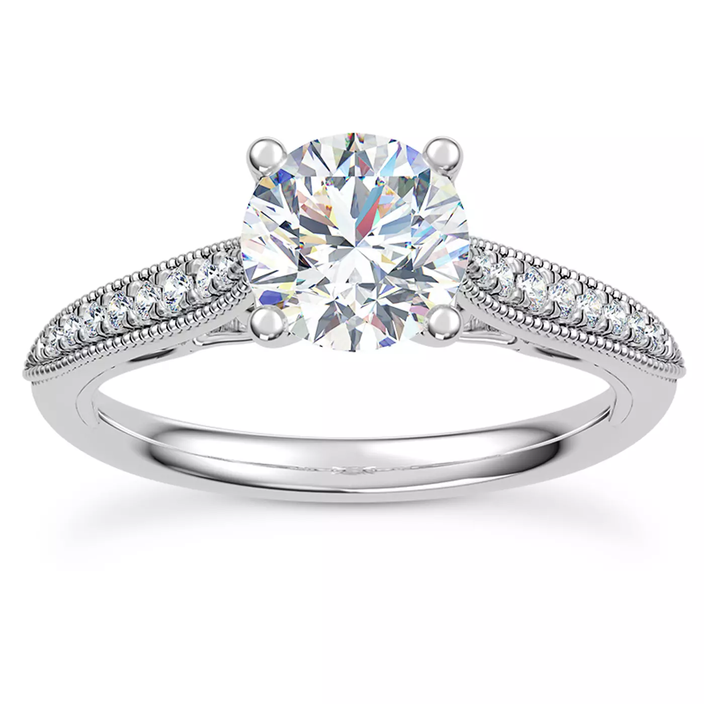 Diamond-Lined Band 18K White Gold Engagement Ring