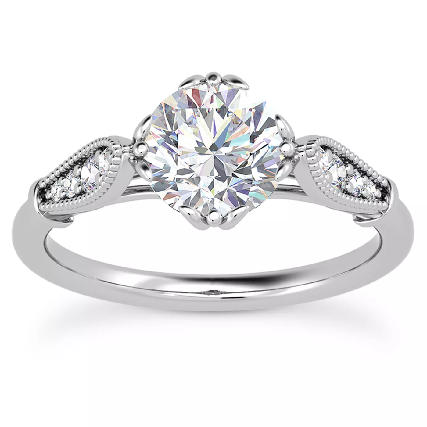 Brilliant Side Accents 14K White Gold Engagement Ring